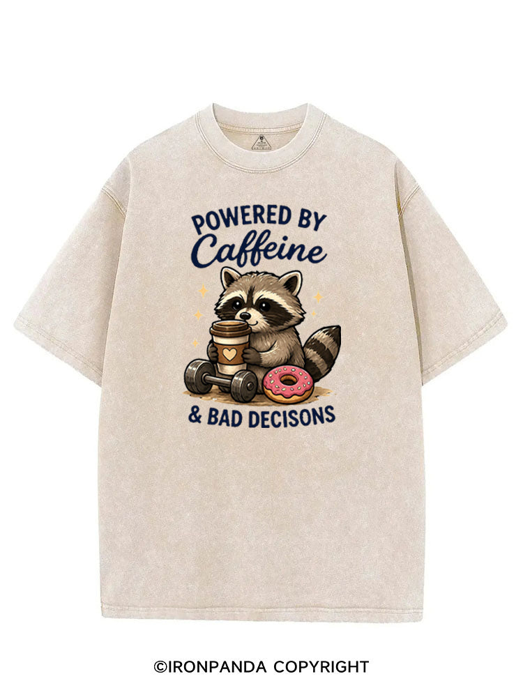 POWERED BY CAFFEINE & BAD DECISIONS RACCOON VINTAGE GYM SHIRT