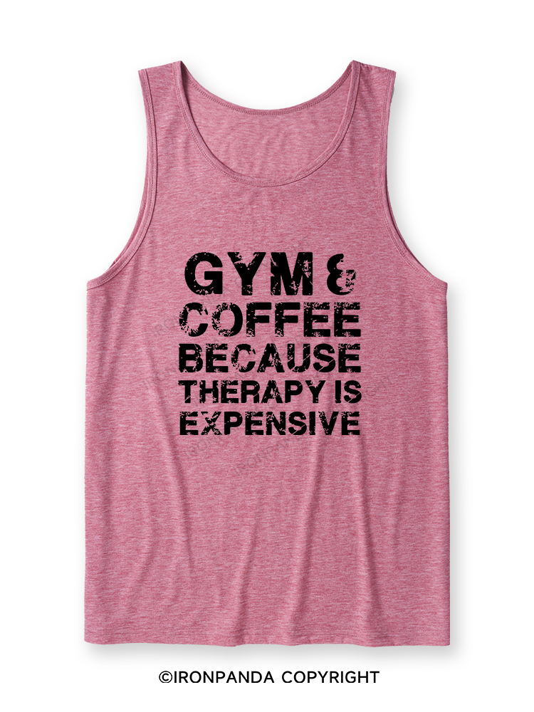 GYM&COFFEE BECAUSE THERAPY IS EXPENSIVE Ultra Soft Heather Tank