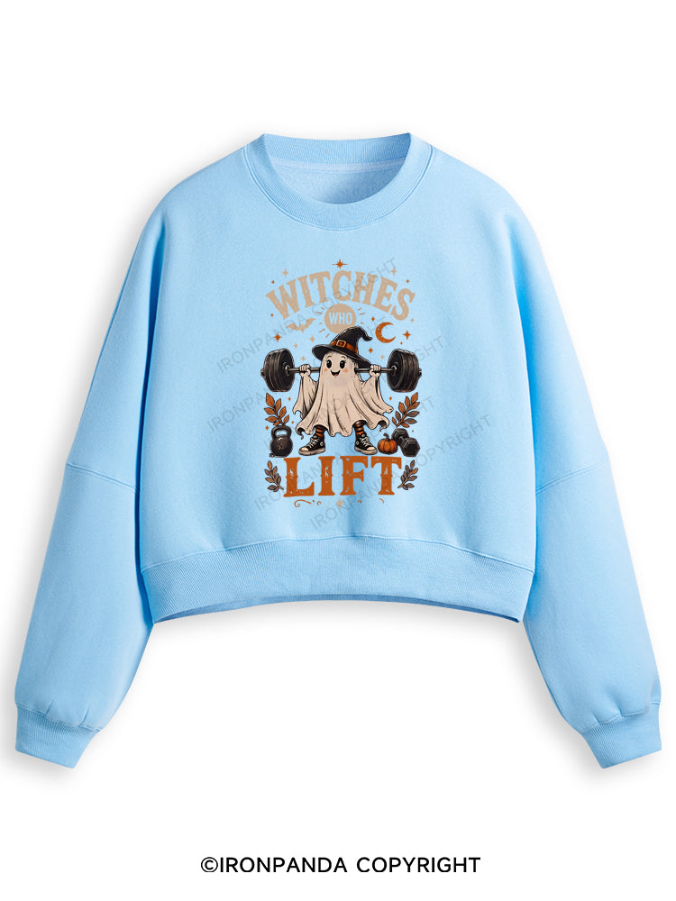 WITCHES WHO LIFT GHOST HALLOWEEN Fleece Crop Sweatshirt
