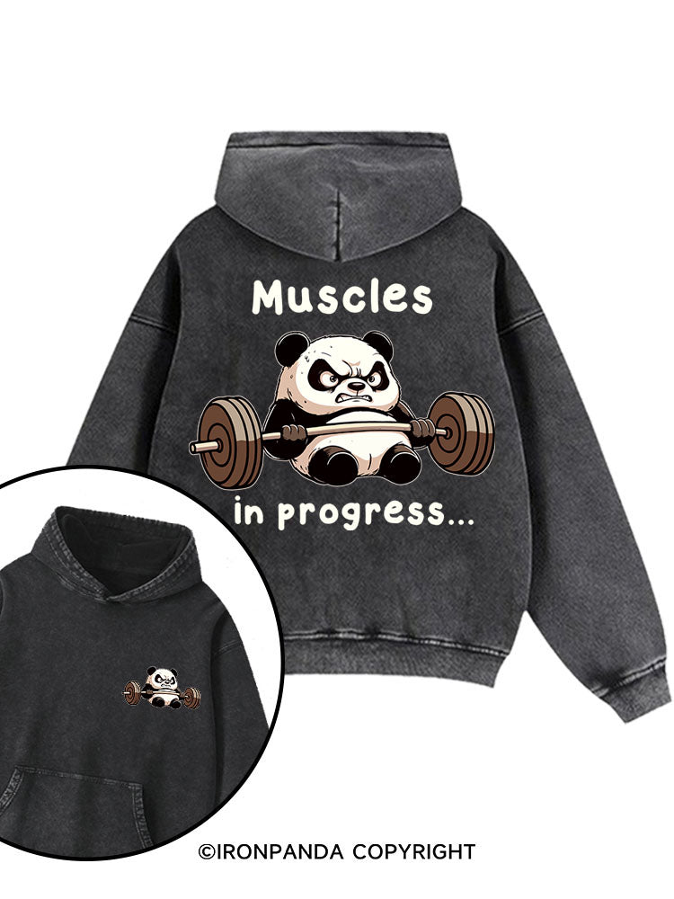 Muscles in progress... Printed Washed Gym Hoodie
