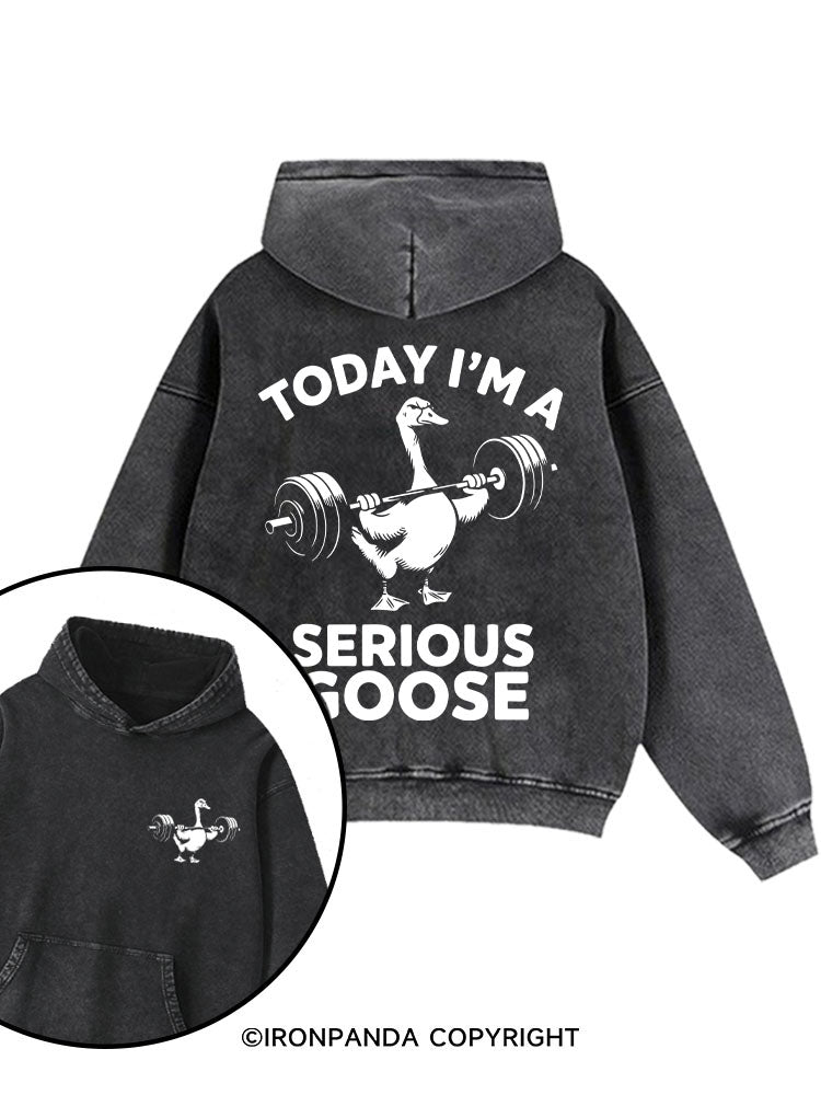 TODAY I'M A SERIOUS GOOSE Printed Washed Gym Hoodie