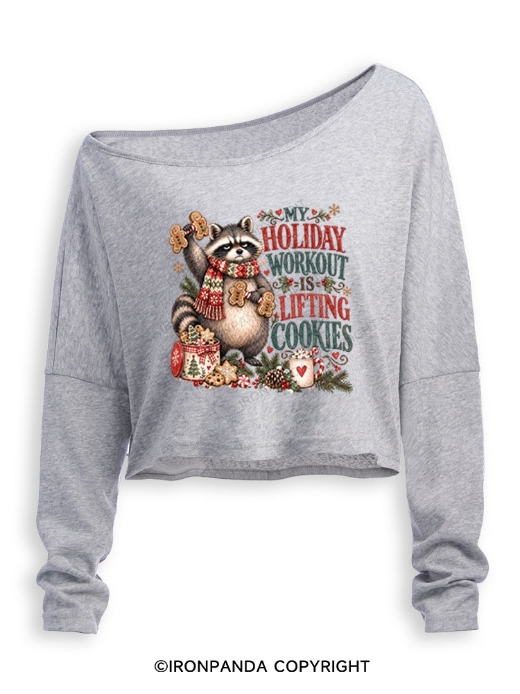 MY HOLIDAY WORKOUT IS LIFTING COOKIES Off Shoulder Long Sleeve Crop Top