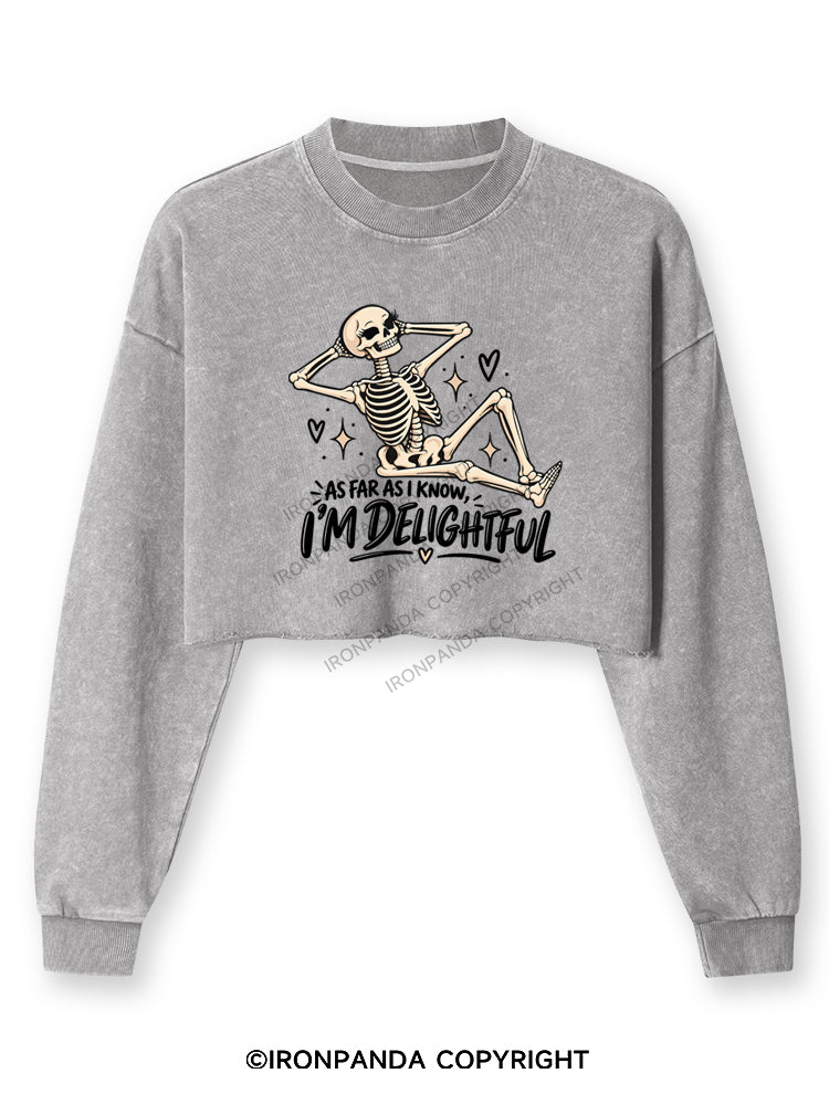 AS FAR AS I KNOW, I'M DELIGHTFUL Washed Long-Sleeve Crop Top