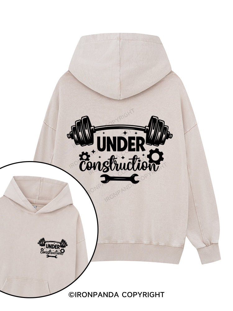 UNDER CONSTRUCTION FUNNY WORKOUT Printed Washed Gym Hoodie