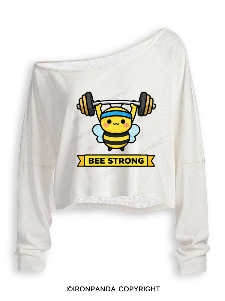Honey Bee Strong Off Shoulder Long Sleeve Crop Top