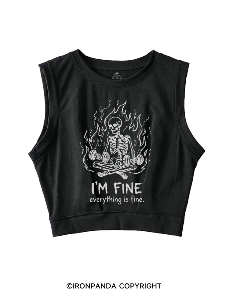 I'M FINE EVERYTHING IS FINE SKELETON SLEEVELESS CROP TOPS