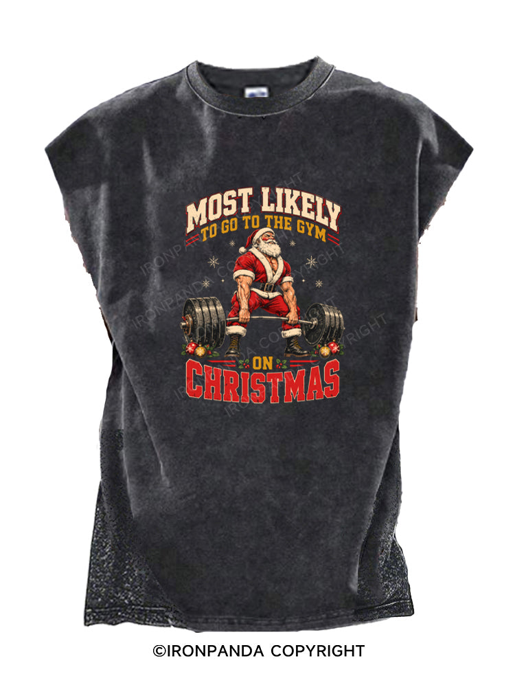 MOST LIKELY TO GO TO THE GYM ON CHRISTMAS SANTA Cut Off Tank