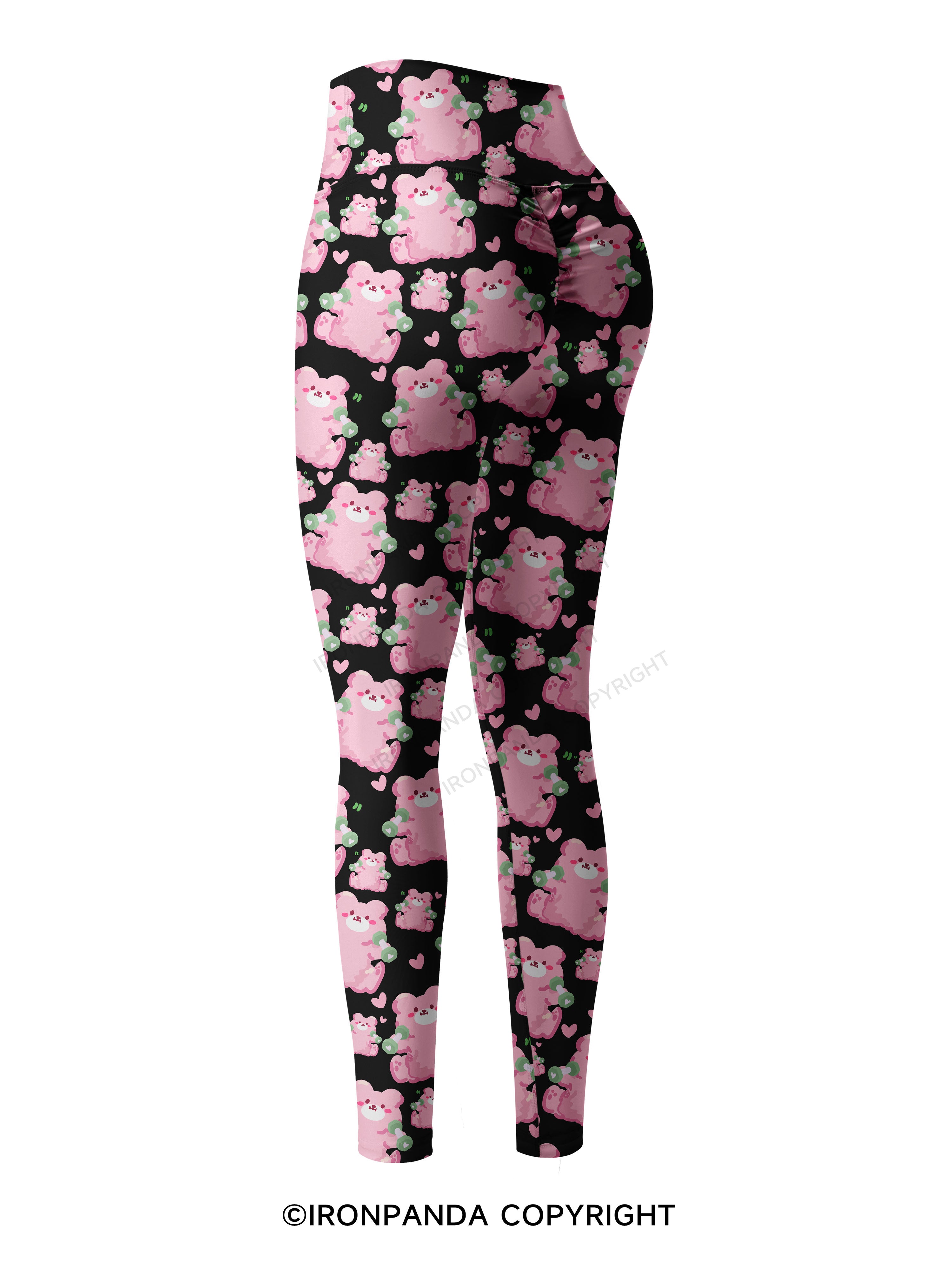 Pink Workout Bears Printed Yoga Pants