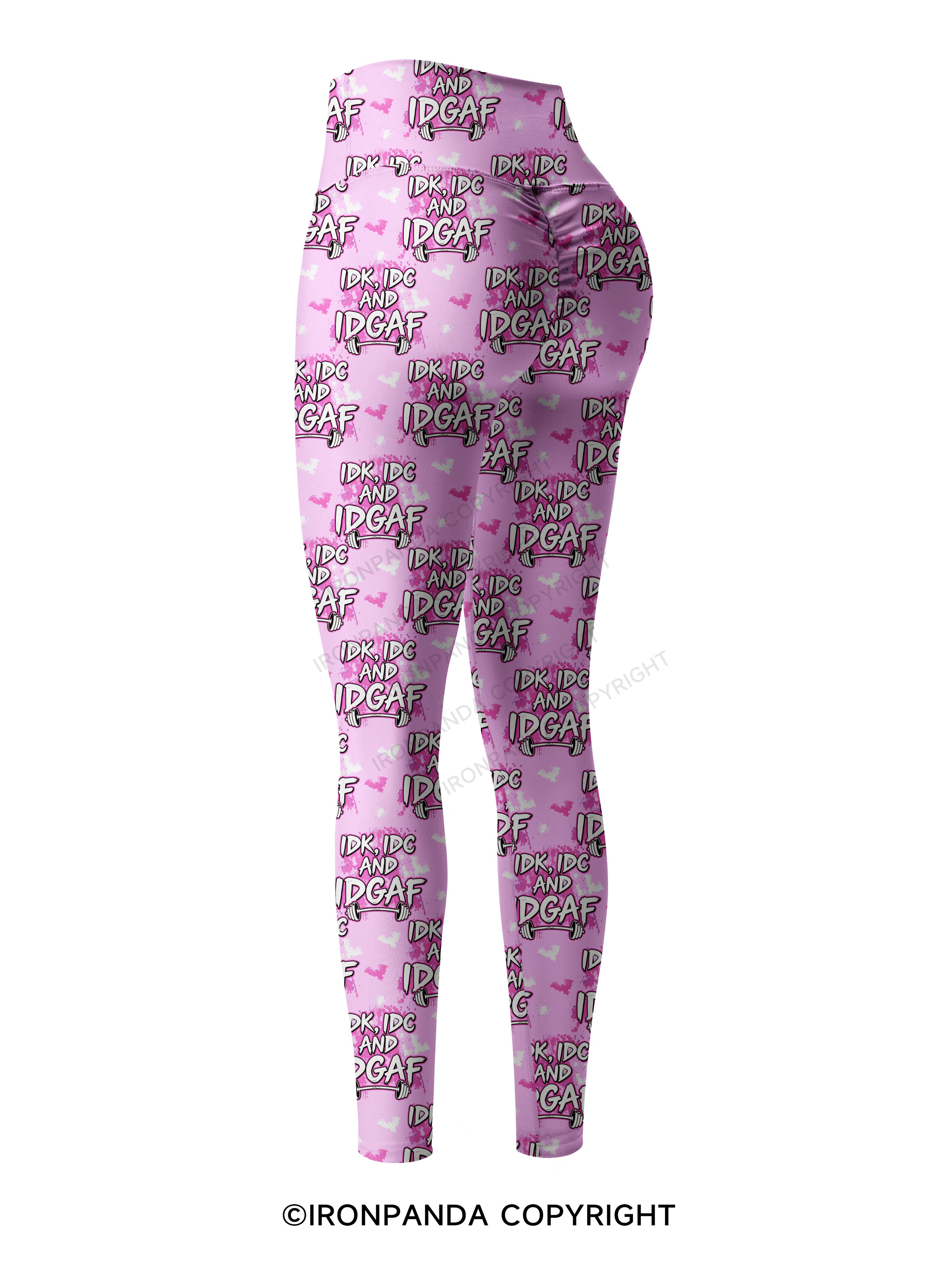 IDK, IDC AND IDGAF Printed Yoga Pants
