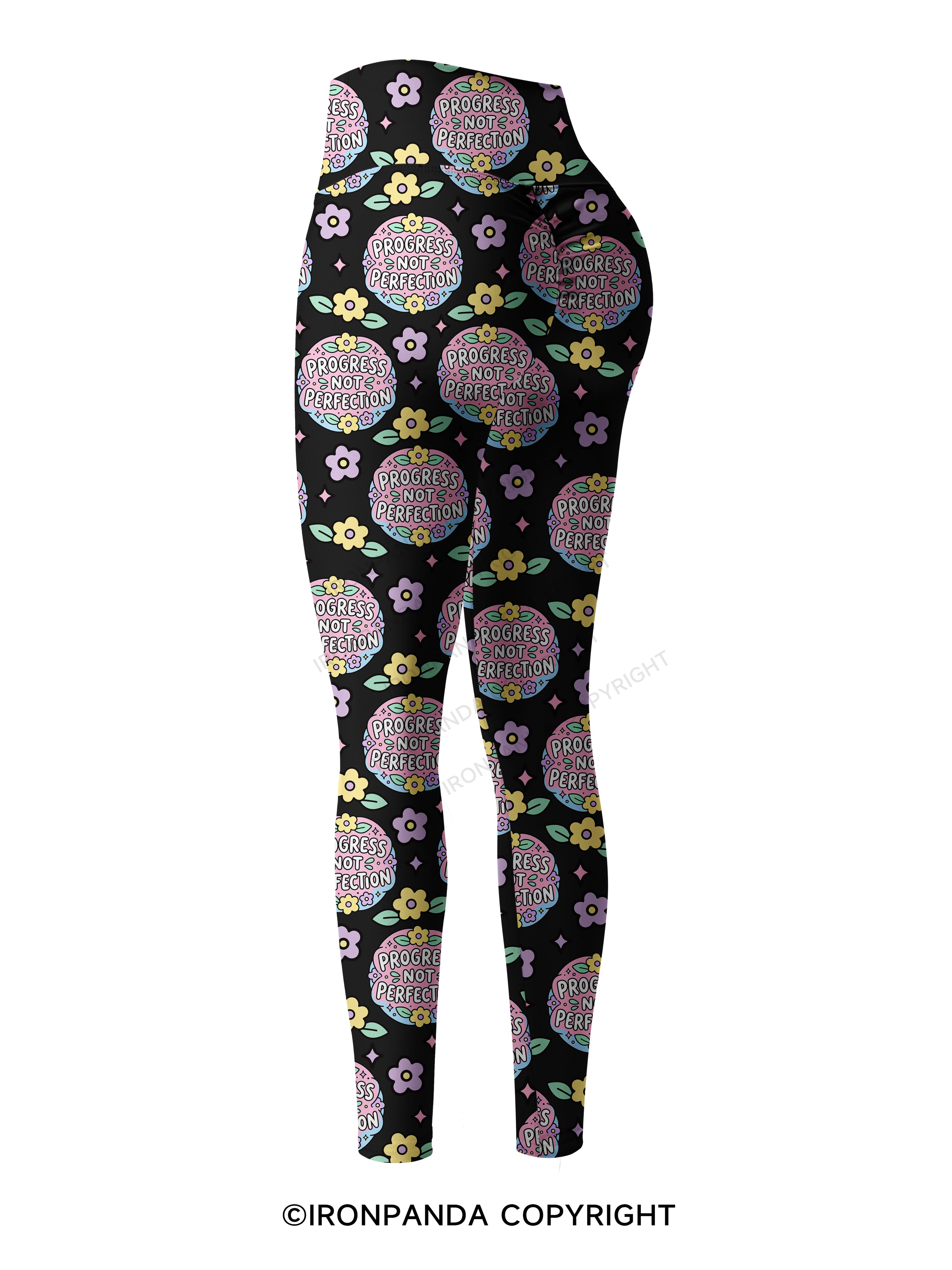 PROGRESS NOT PERFECTION Printed Yoga Pants