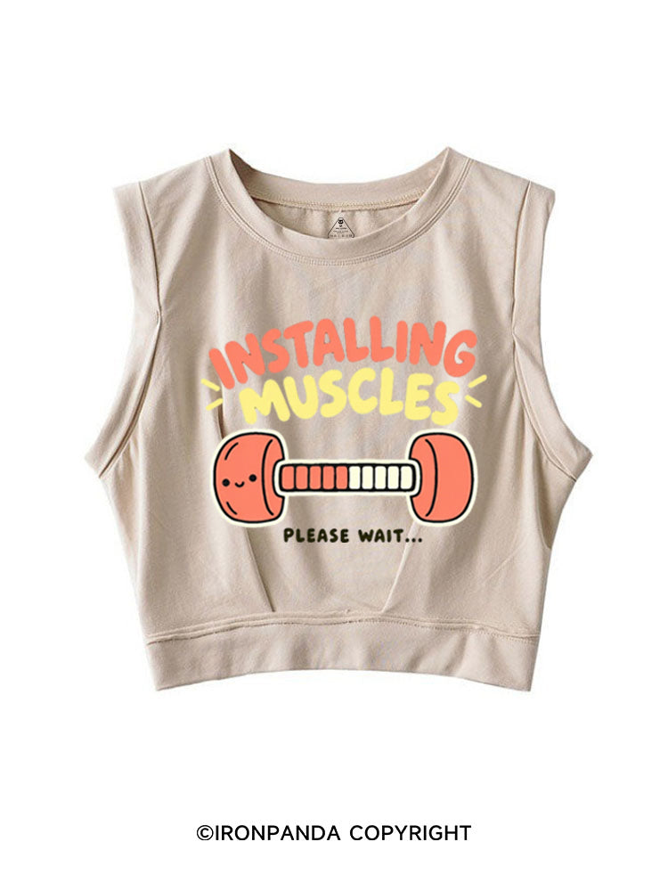 Installing Muscles Please Wait Smiling Dumbbell SLEEVELESS CROP TOPS