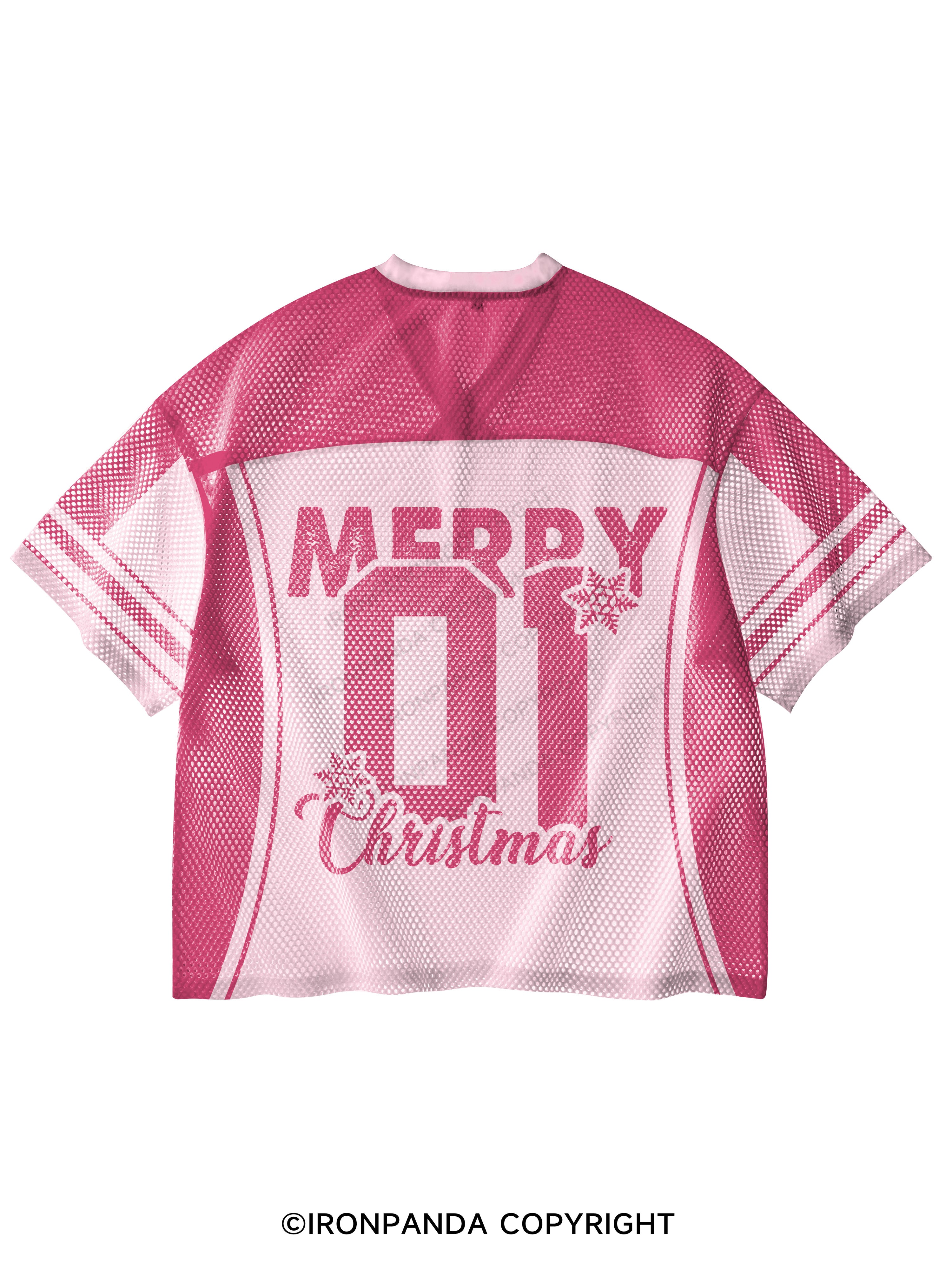 merry Christmas V-Neck Open Hole Mesh Top