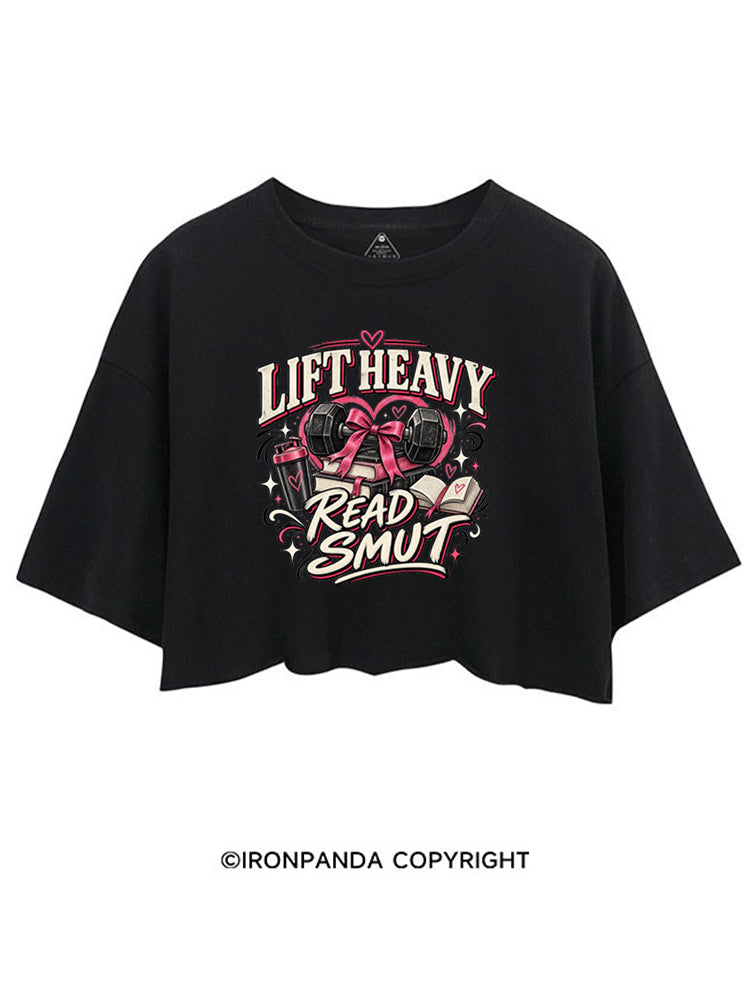 LIFT HEAVY READ SMUT GIRLY GYM READER CROP TOPS