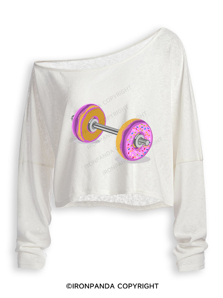 DONUT BARBELL Off Shoulder Long Sleeve Crop Top