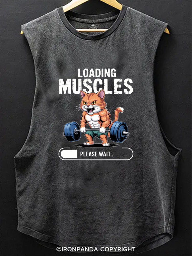 Loading Muscles Cat Lifting Weights Scoop Bottom Cotton Tank