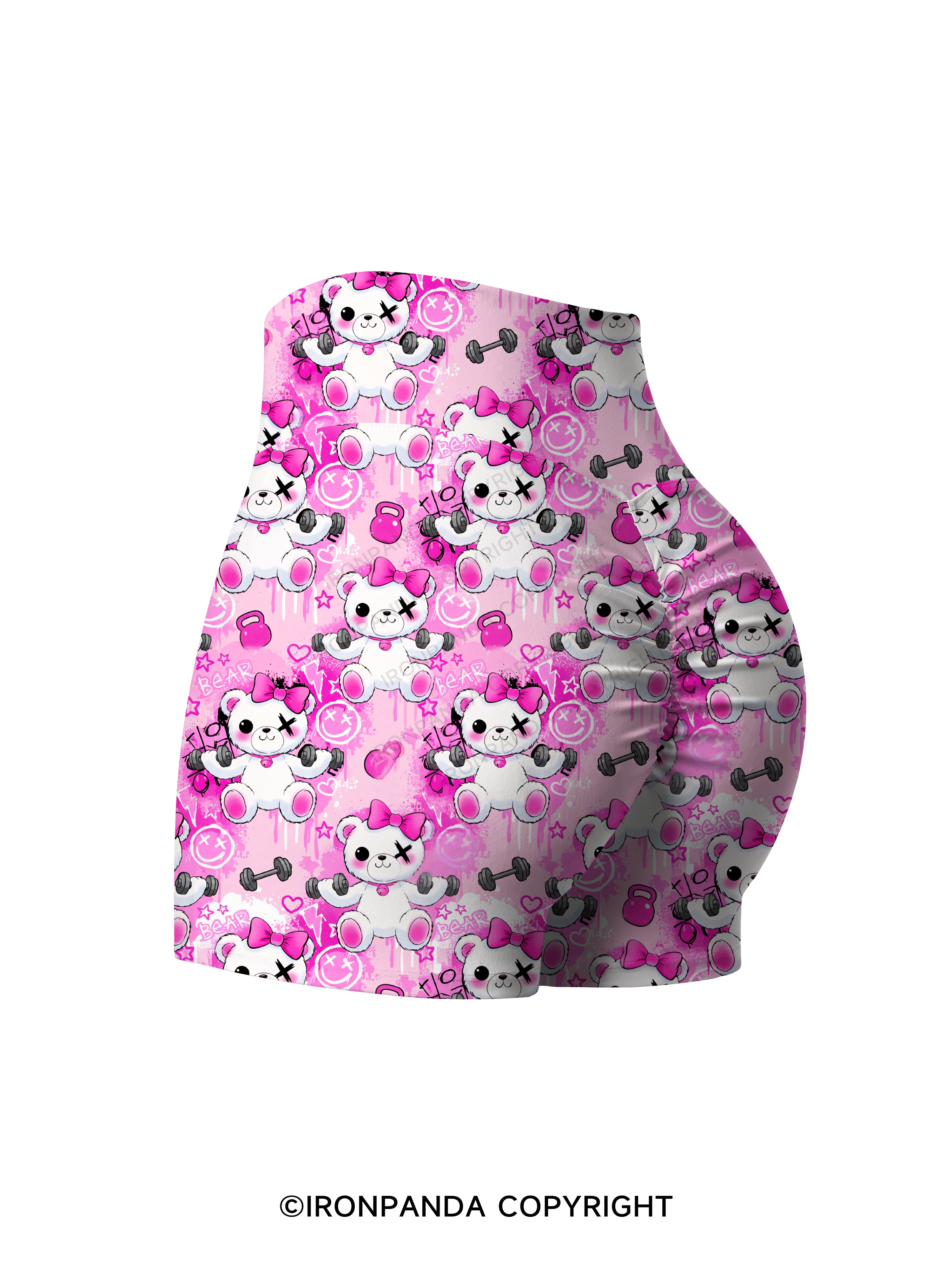 Lifting Bear Printed Yoga Shorts
