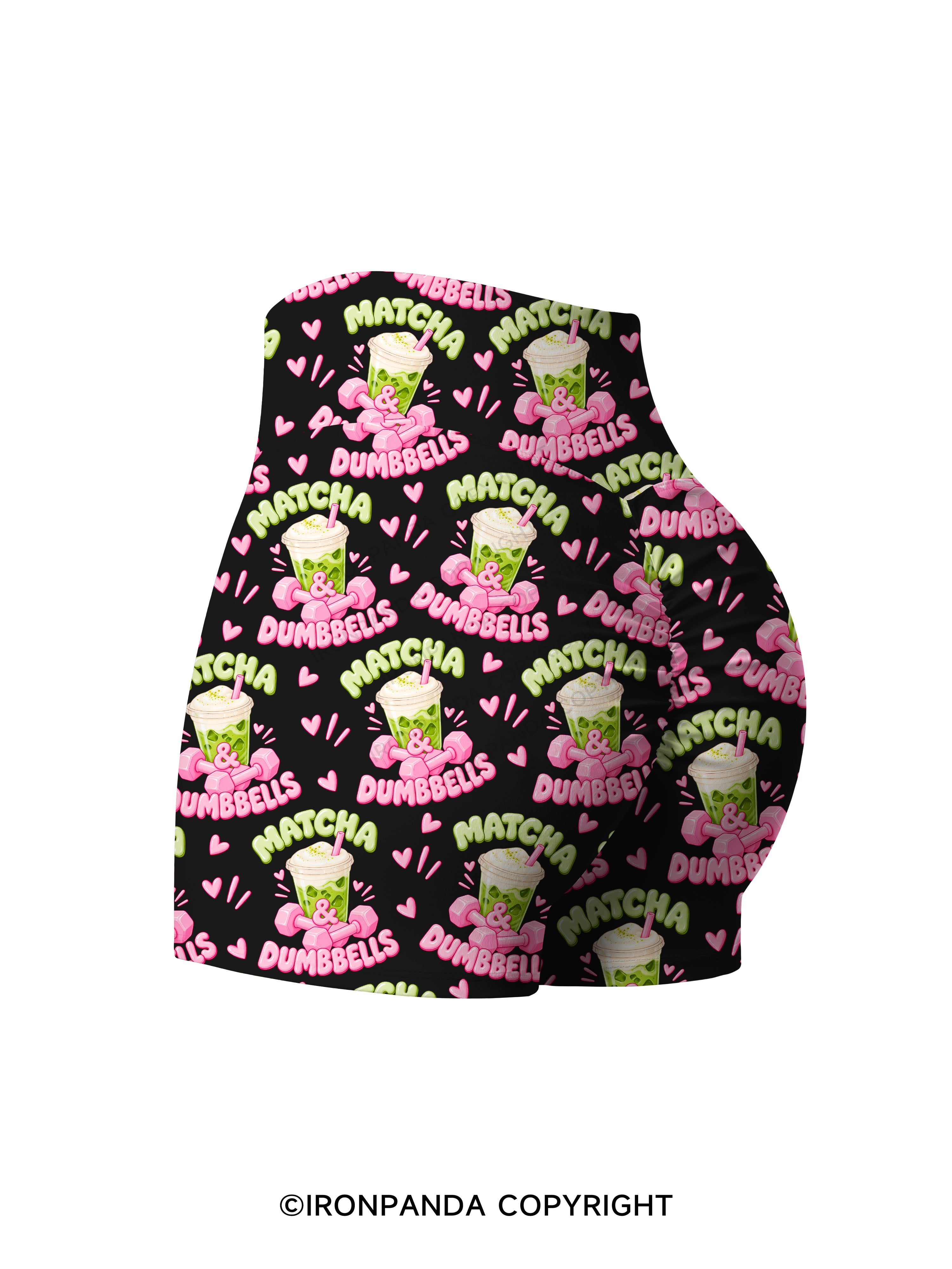 MATCHA & DUMBBELLS MATCHA GYM LOVER Printed Yoga Shorts