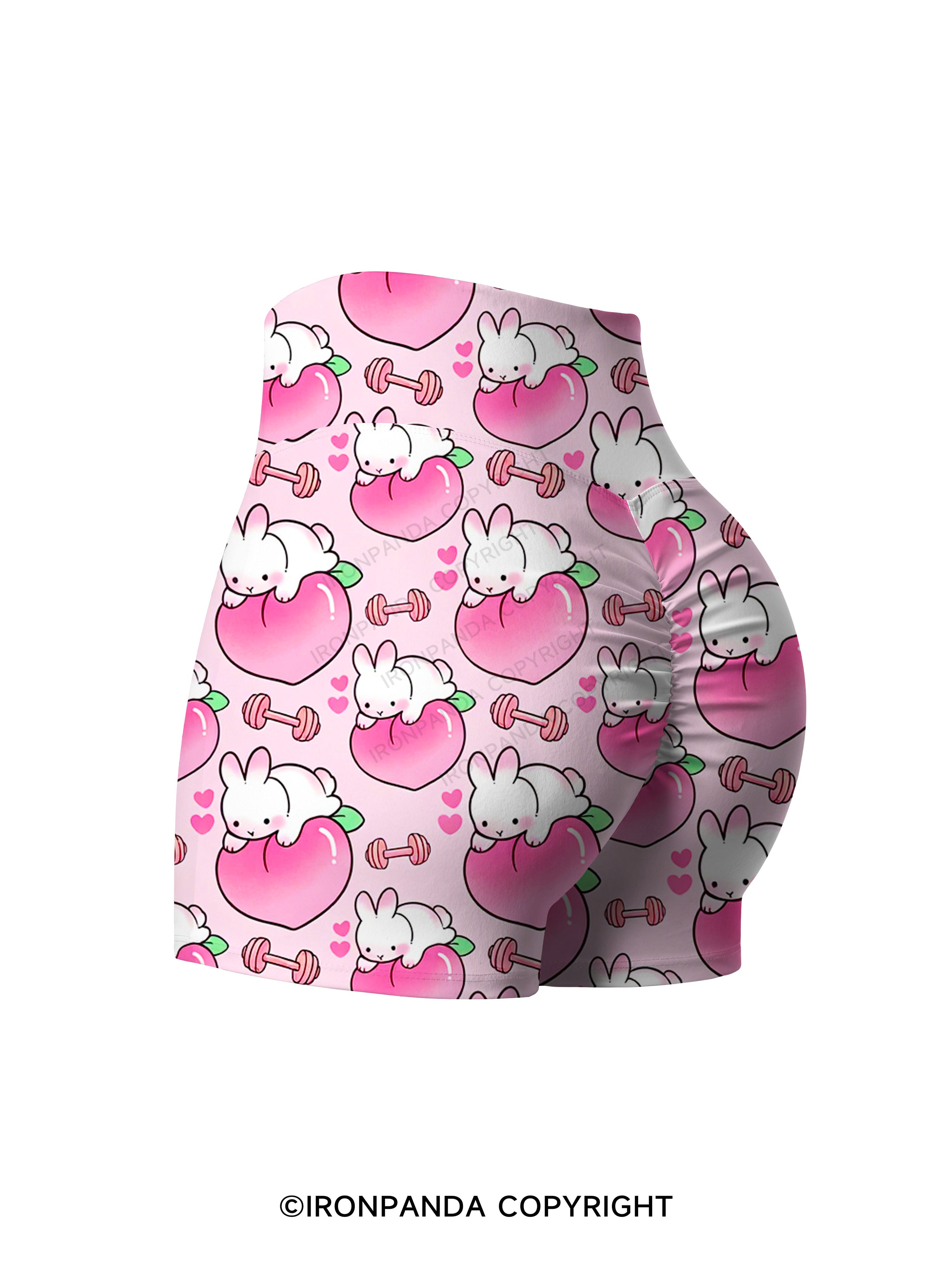 Peach Bunny Gym Printed Yoga Shorts