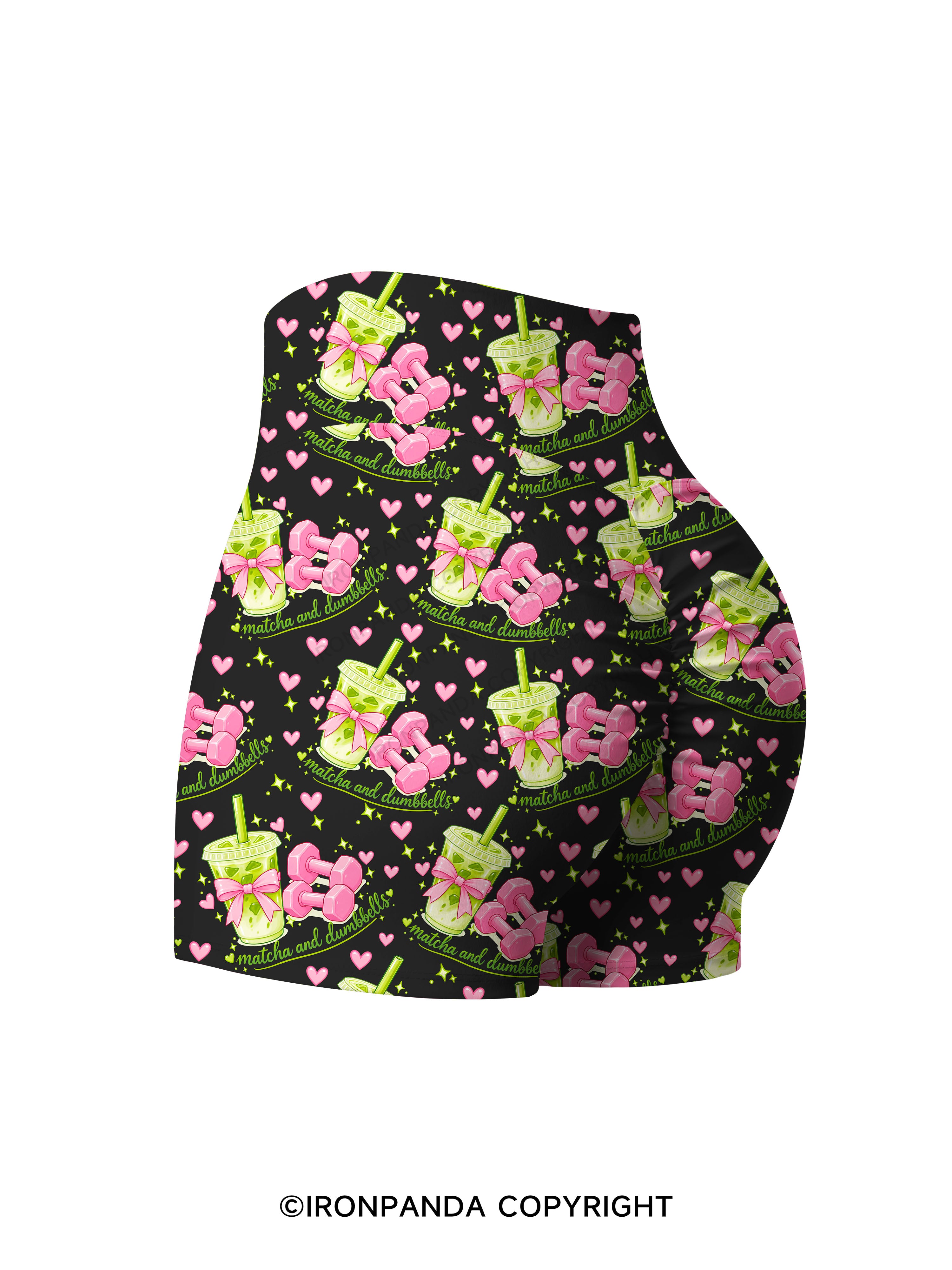 MATCHA AND DUMBBELL MATCHA LOVER Printed Yoga Shorts