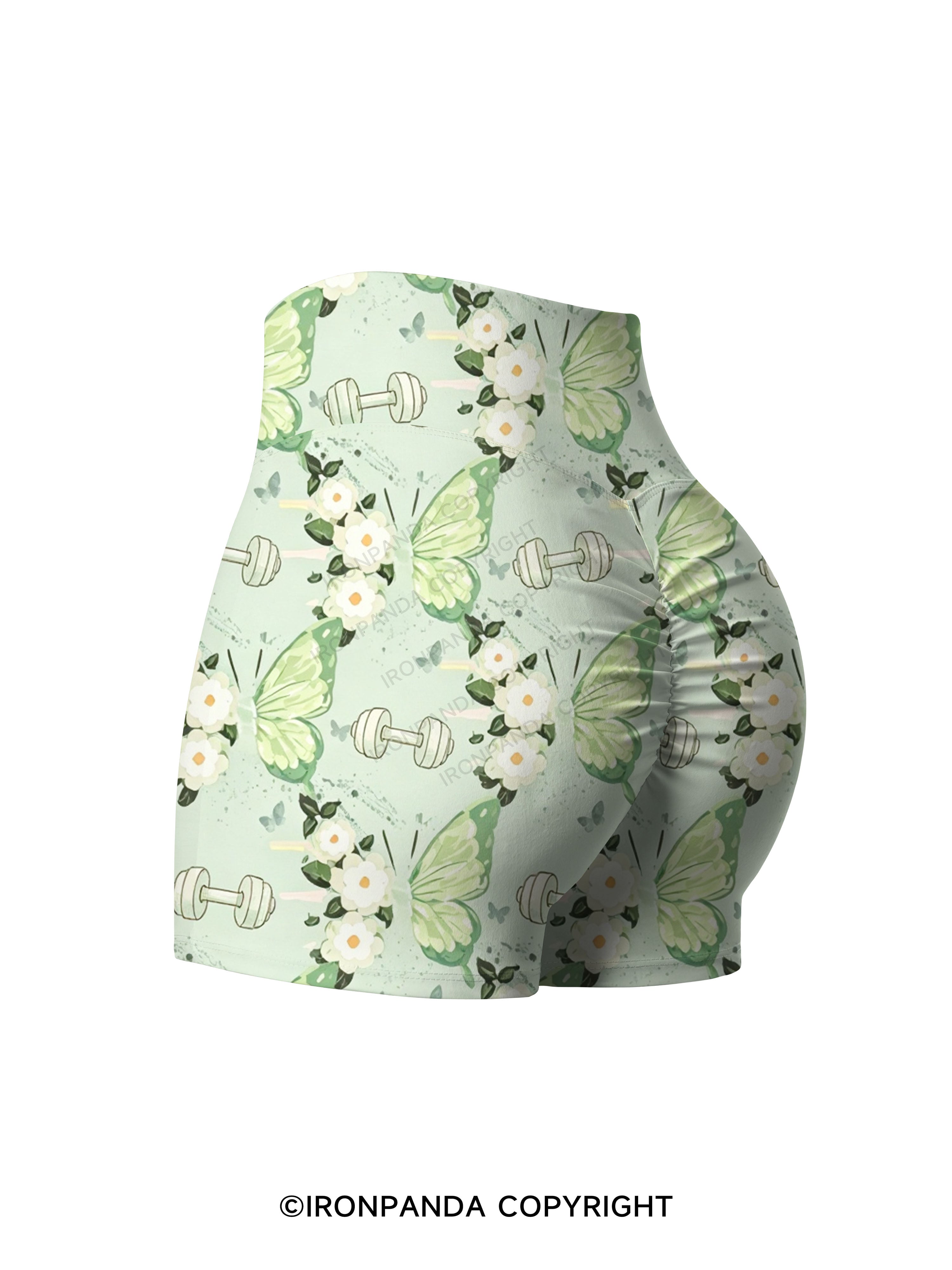 Mint Green Floral Lift Printed Yoga Shorts