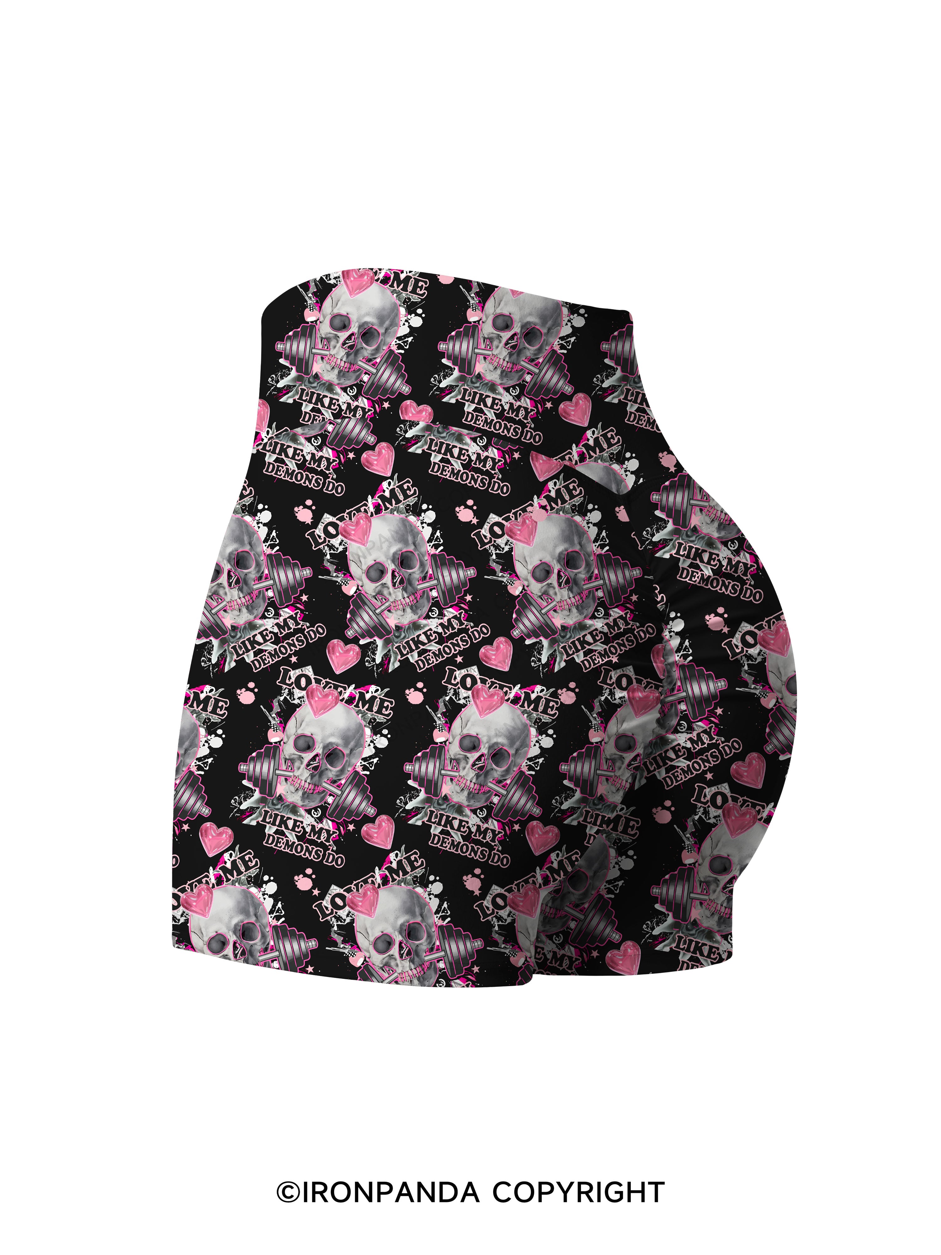 LOVE ME LIKE MY DEMONS DO Printed Yoga Shorts