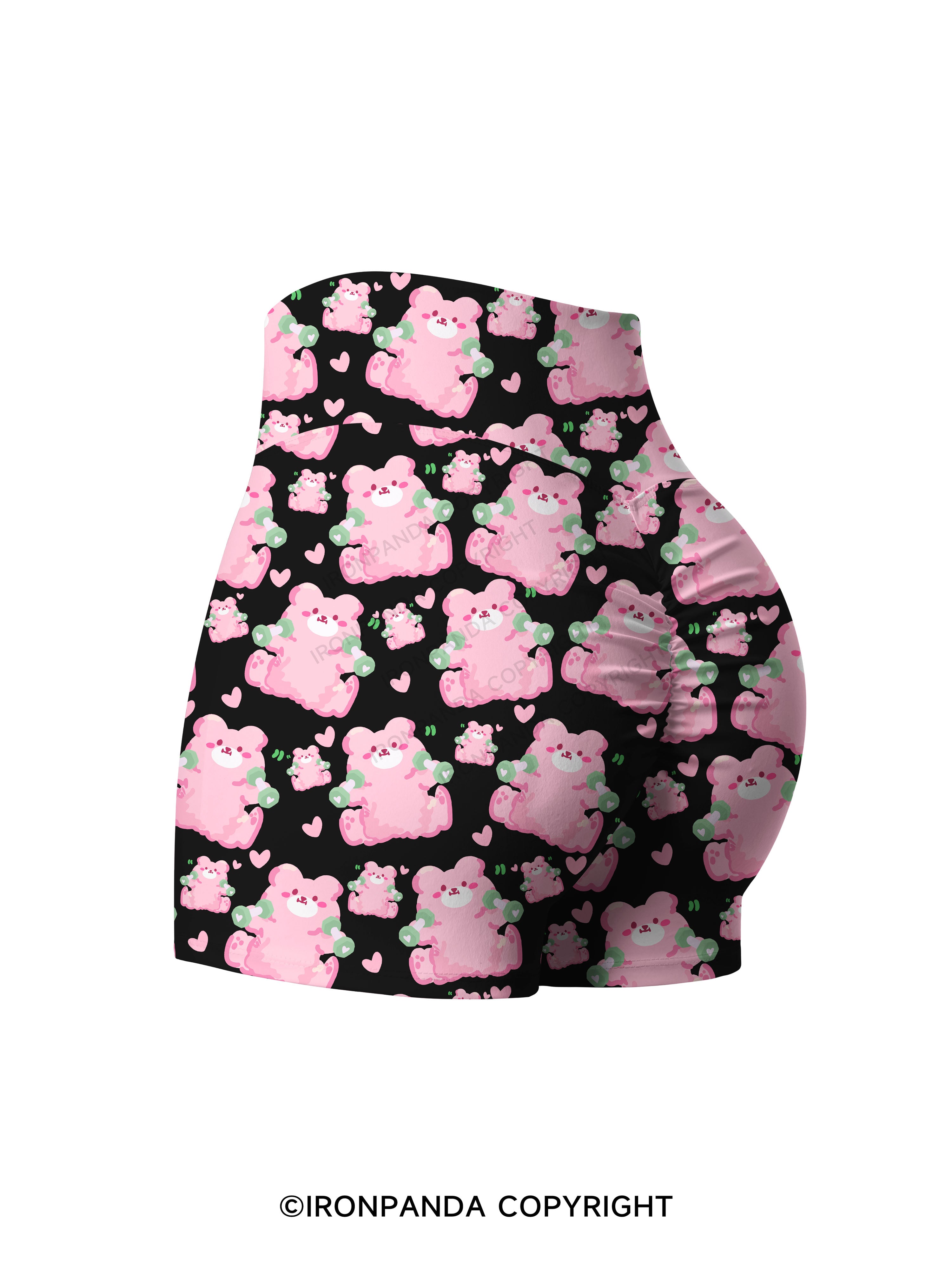 Pink Workout Bears Printed Yoga Shorts