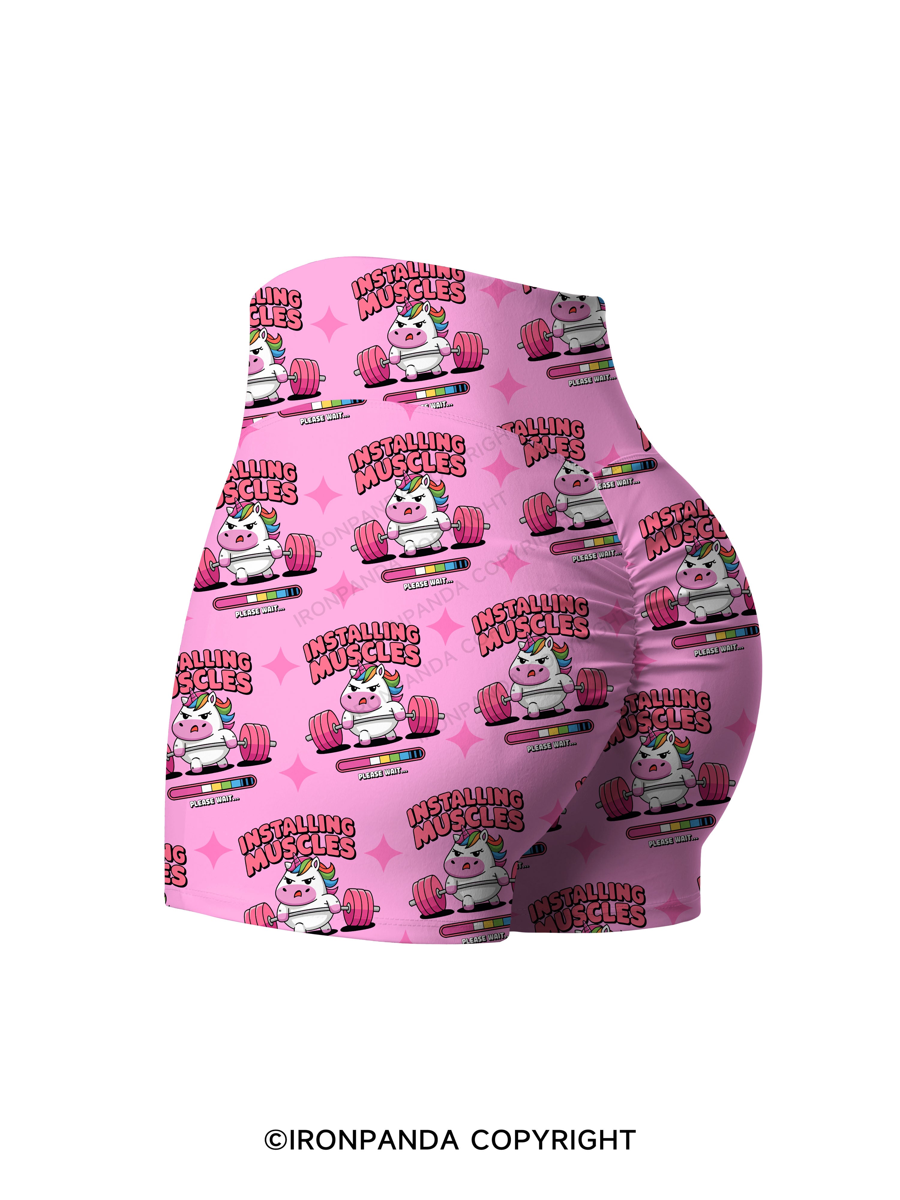 installing muscles unicorn Printed Yoga Shorts