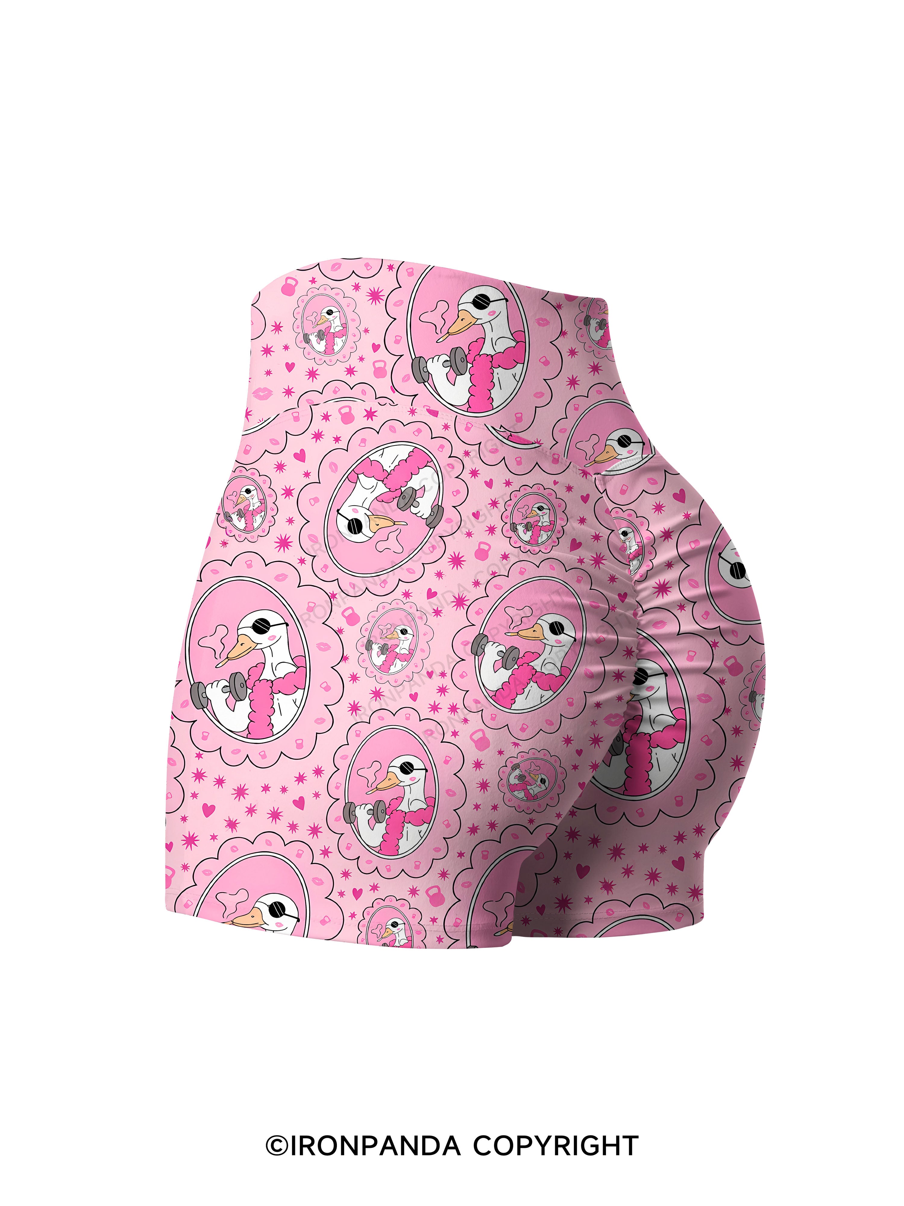 Vintage Frame Gym Duck Printed Yoga Shorts