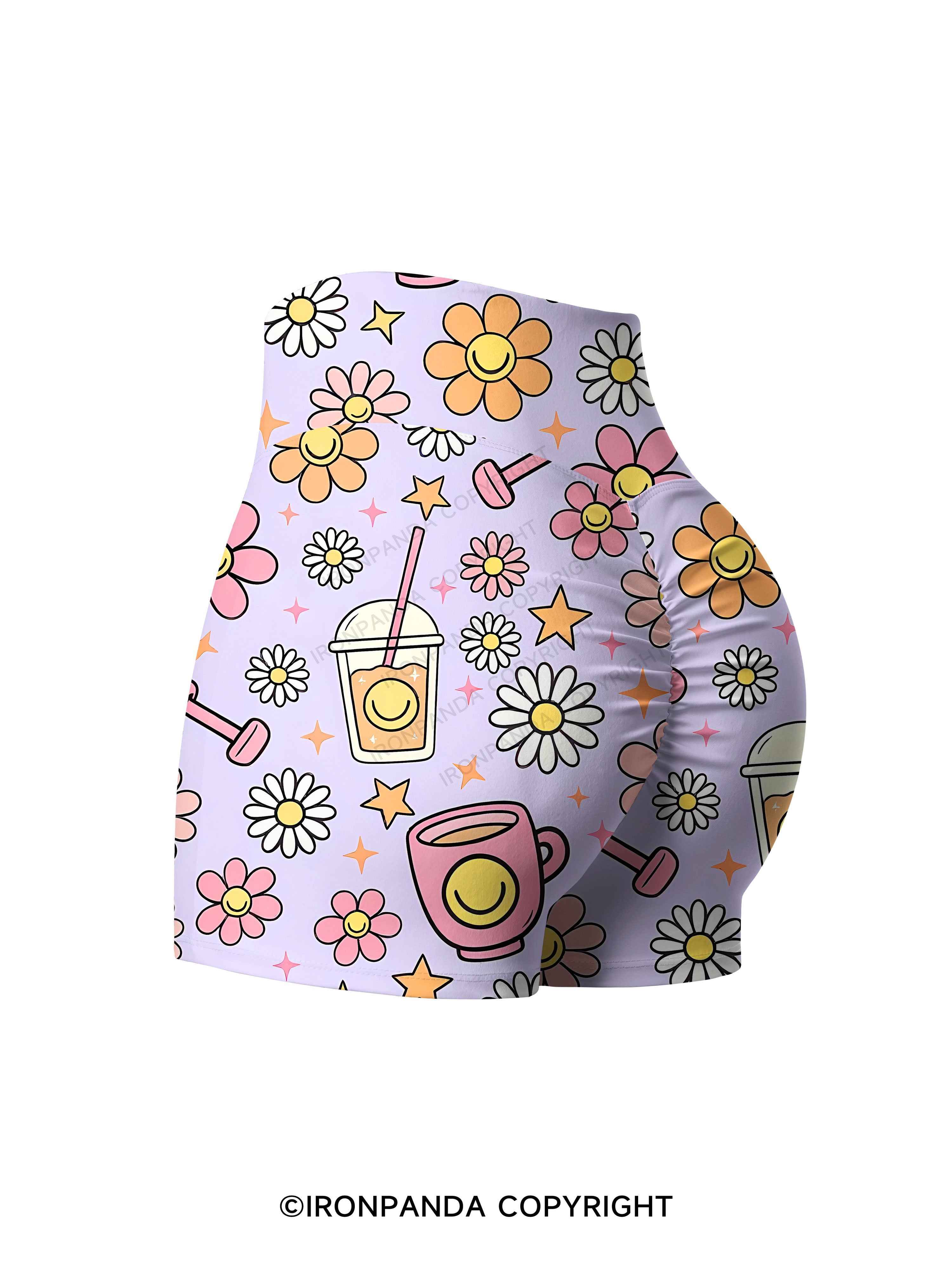 Daisy Coffee Gym Printed Yoga Shorts