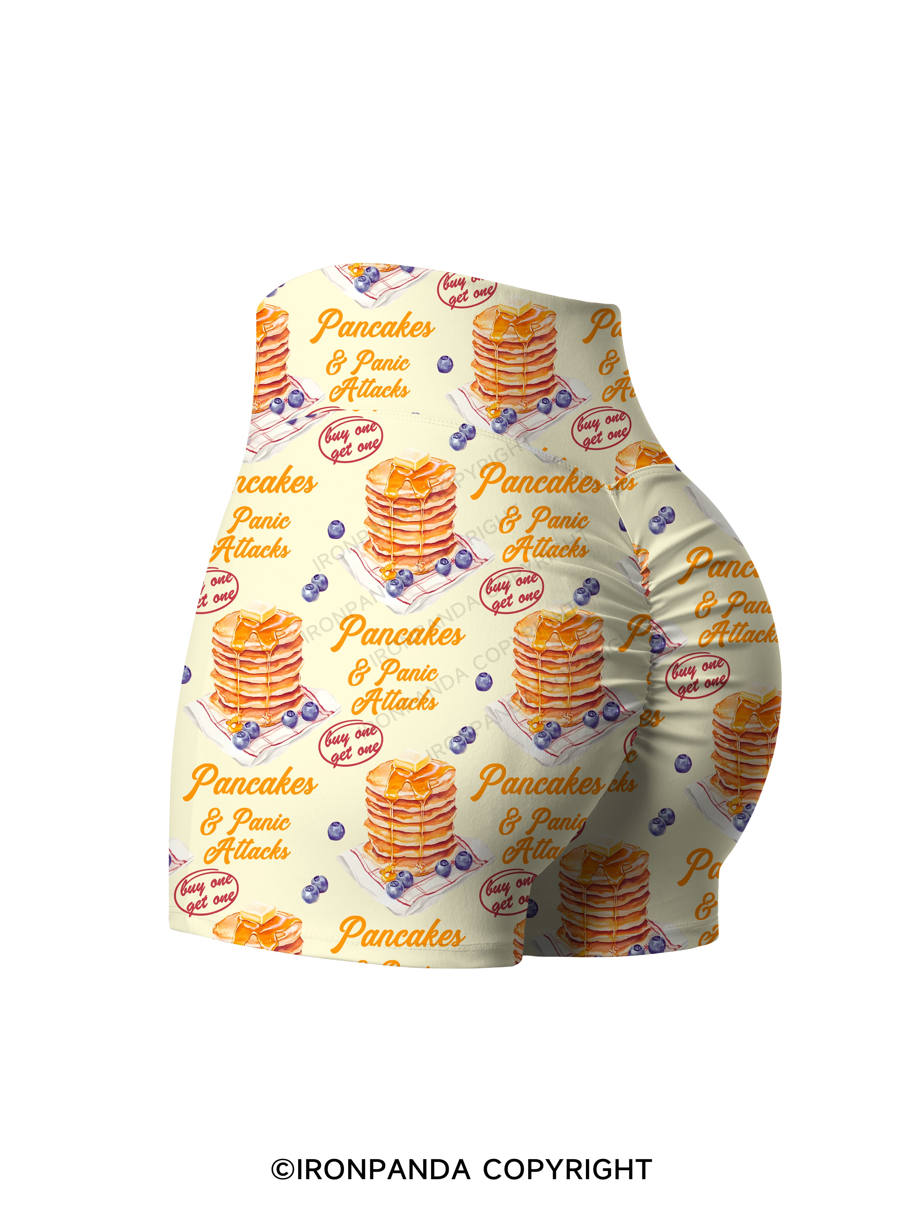 Pancakes & Panic Attacks Gym Printed Yoga Shorts