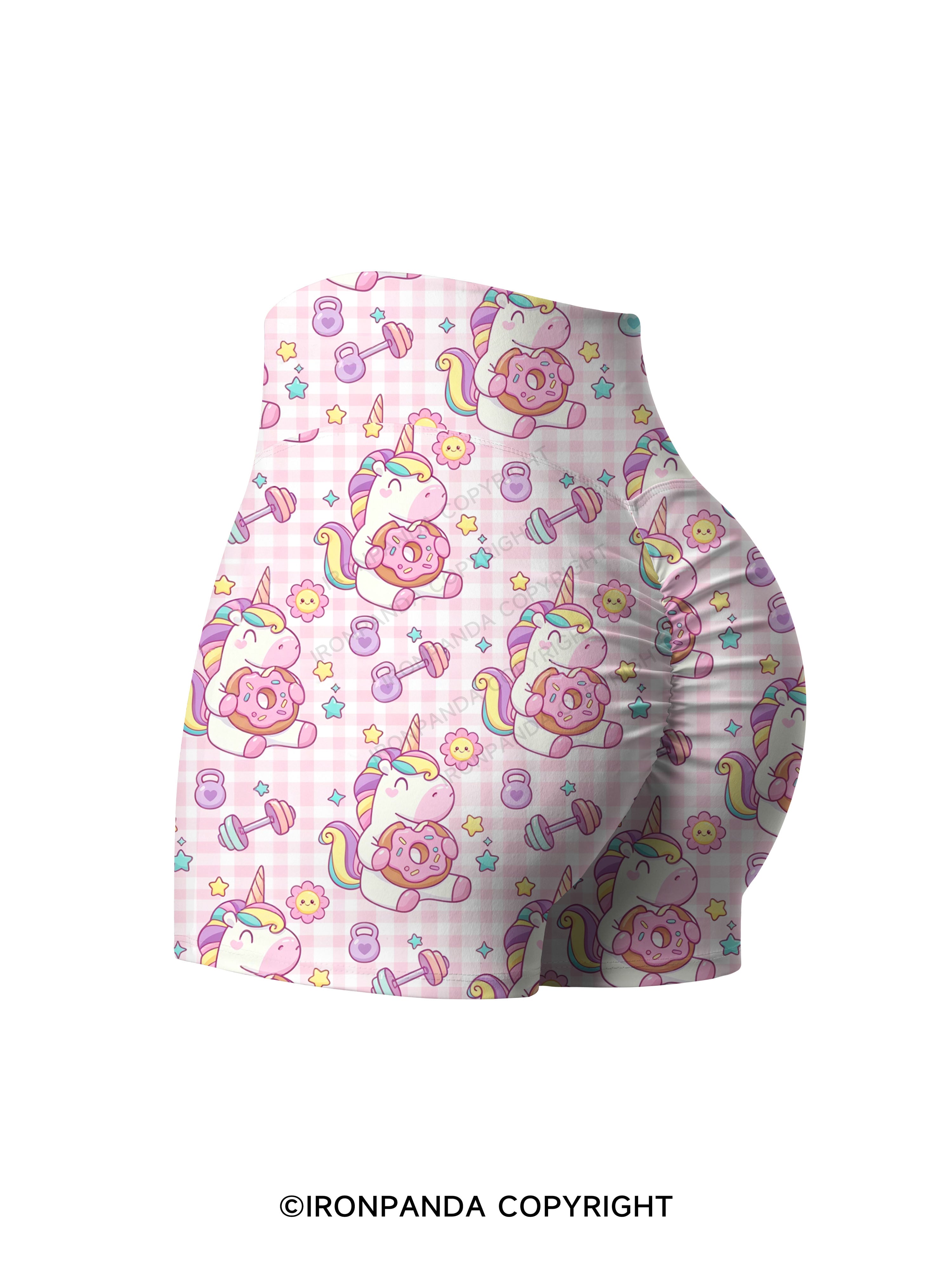 Checkerboard Gym Unicorn Printed Yoga Shorts