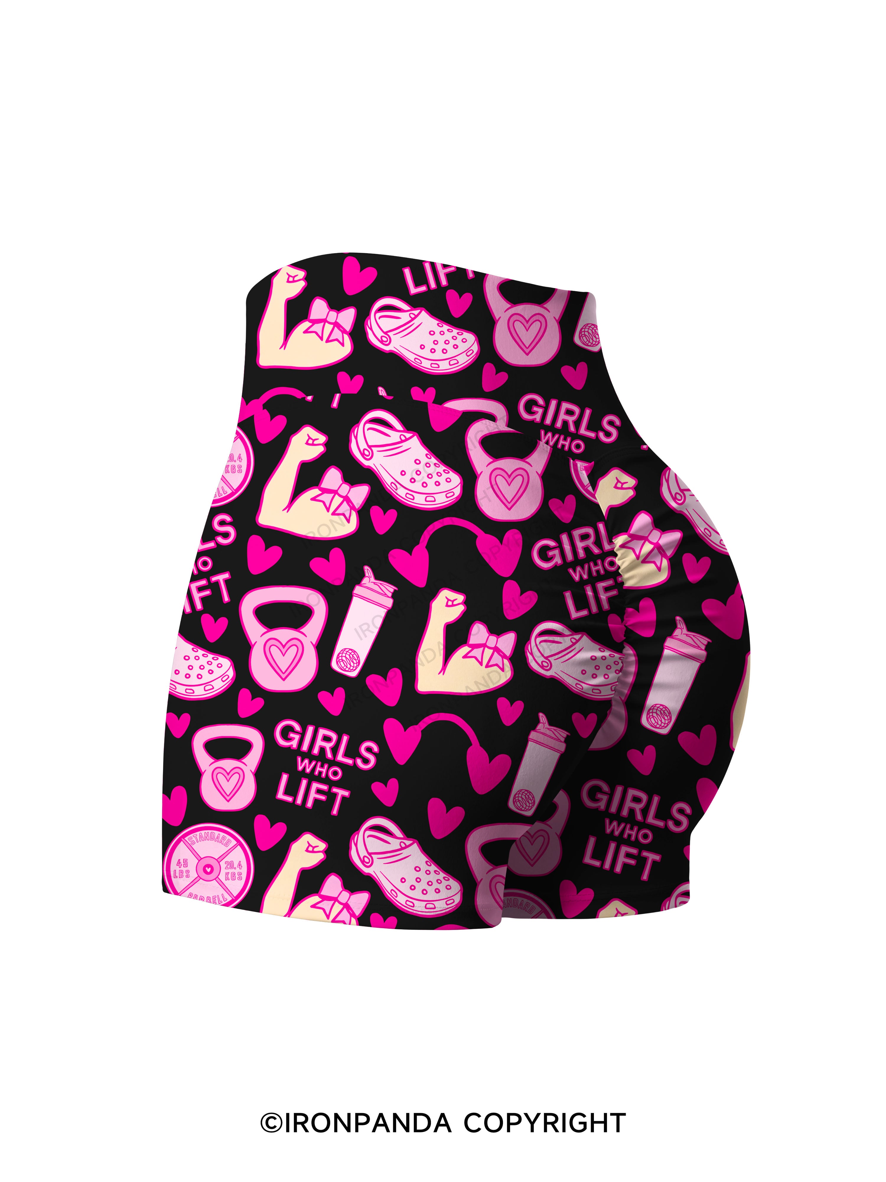 GIRLS WHO LIFT PINK GYM STYLE Printed Yoga Shorts