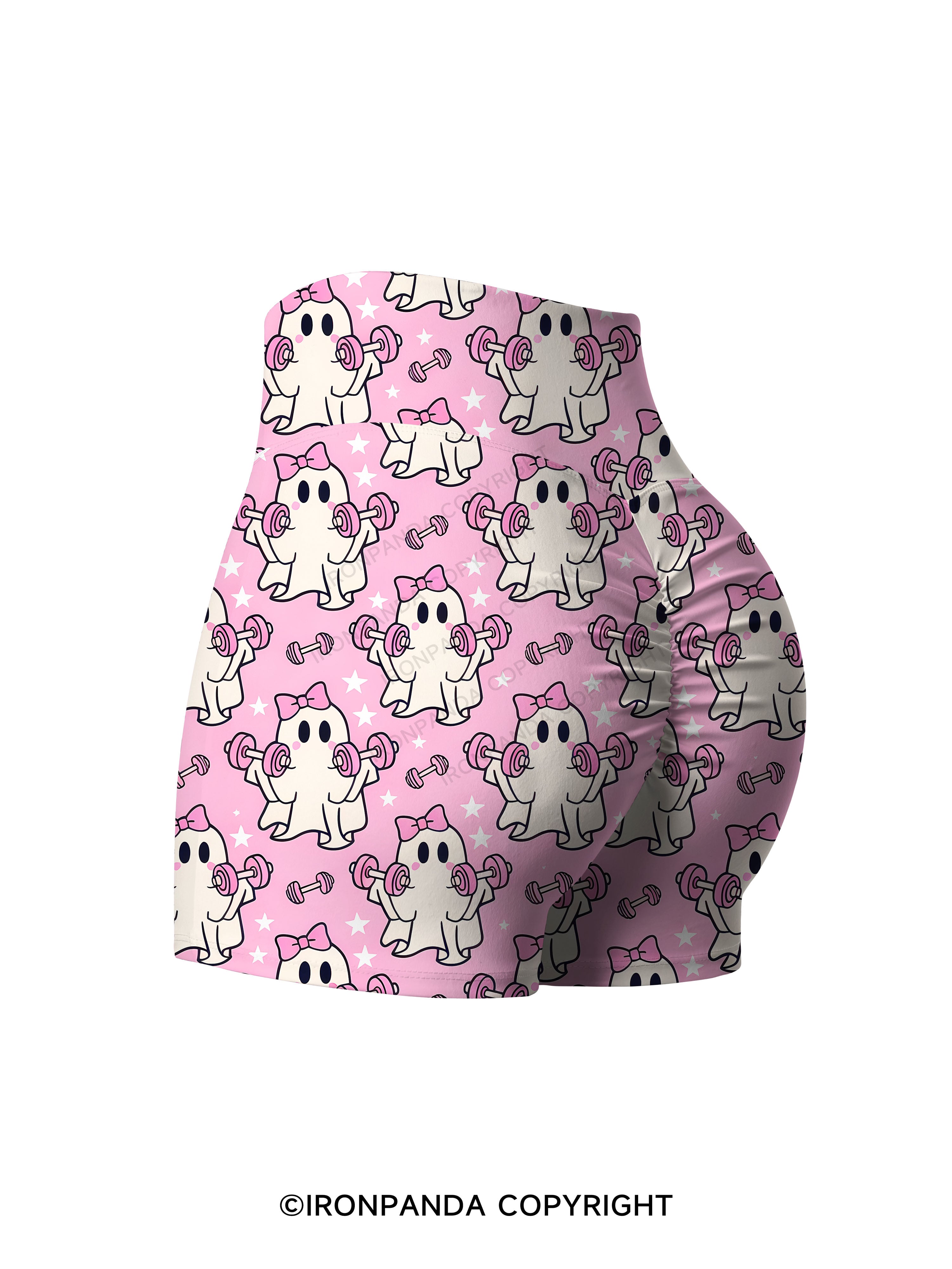 Pink Bow Workout Ghost Printed Yoga Shorts