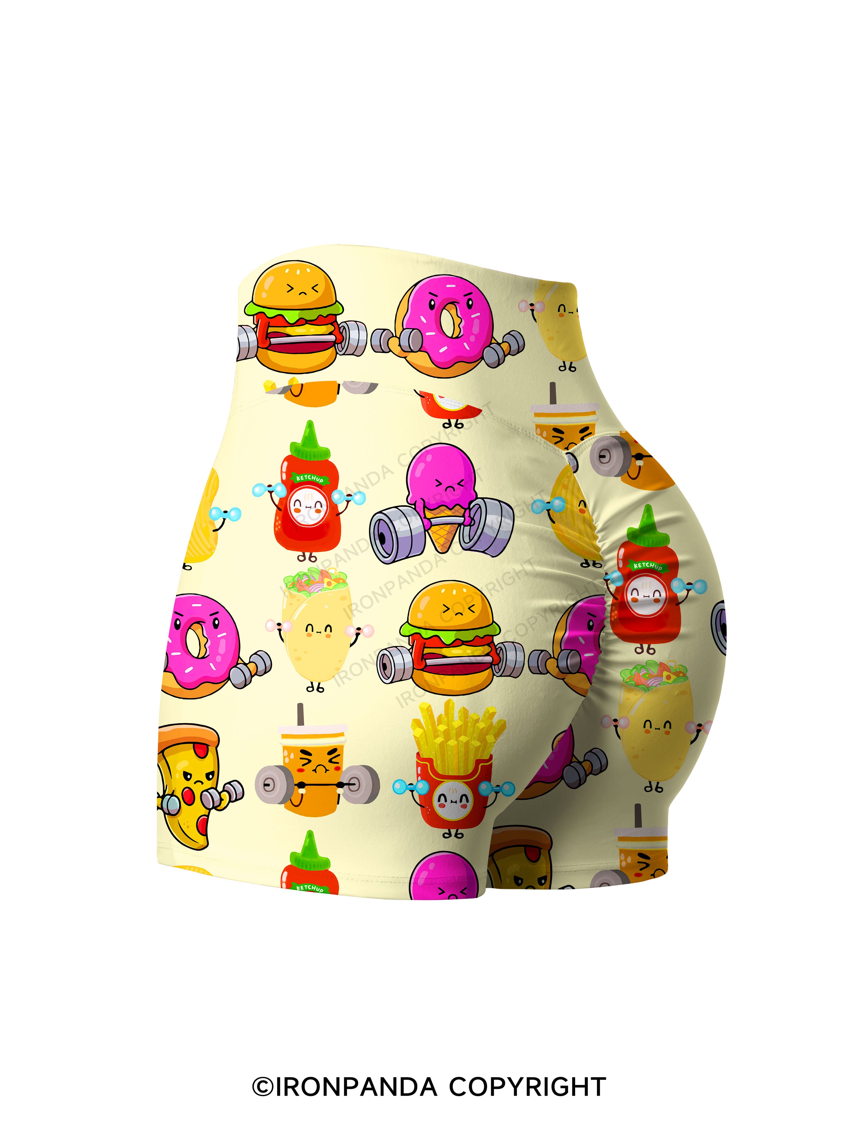 Fast Food Lifting Printed Yoga Shorts