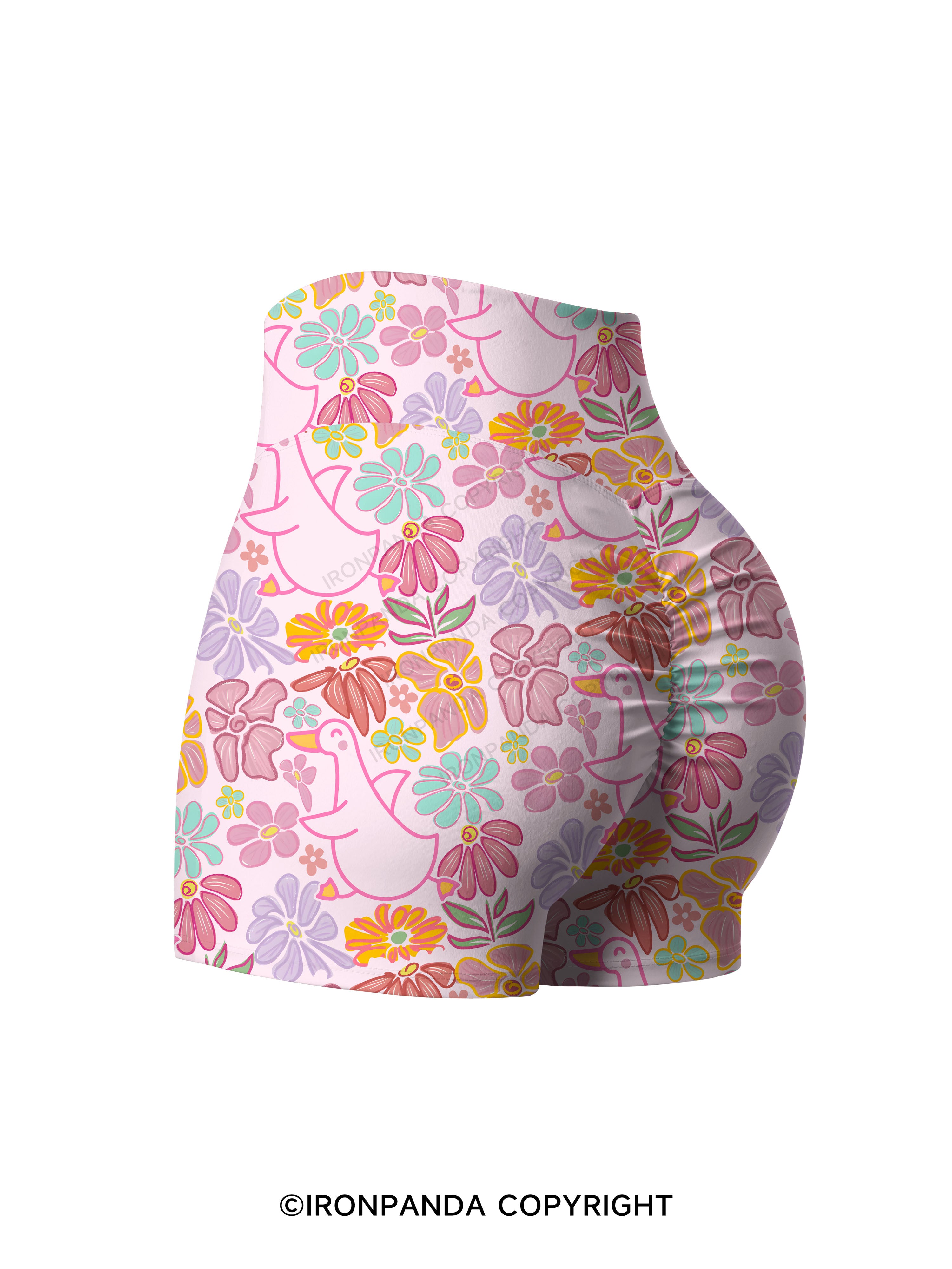 loral Happy Duck Printed Yoga Shorts