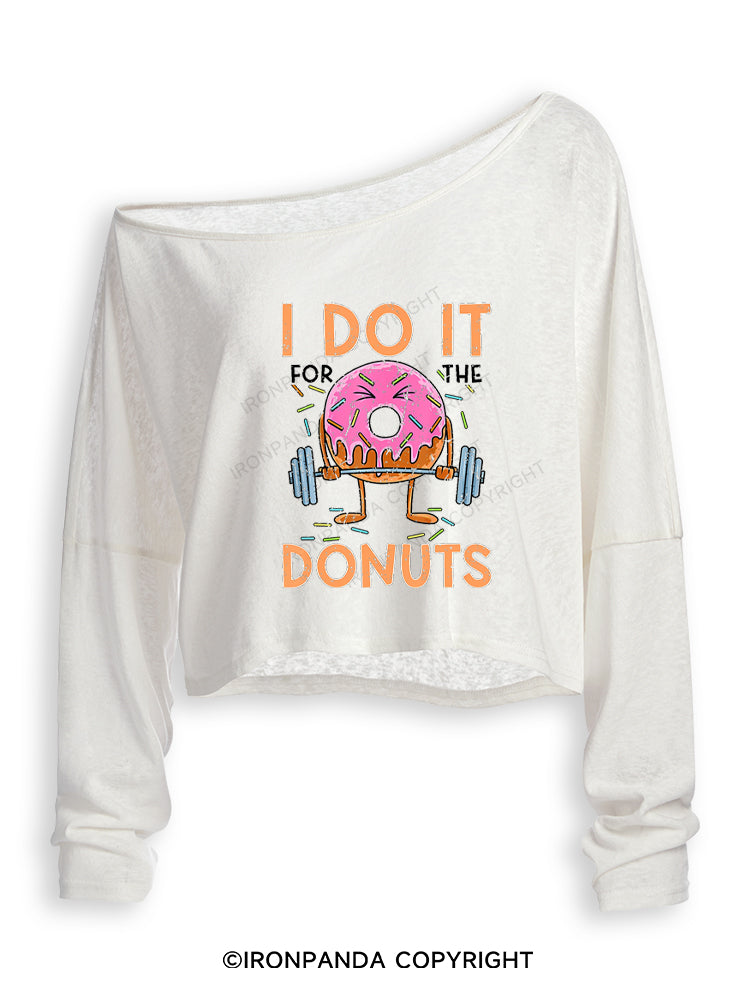 I Do It For The Donuts Workout Off Shoulder Long Sleeve Crop Top