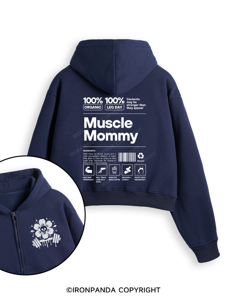 Muscle Mom Letters Fleece Crop Zip Up Hoodie