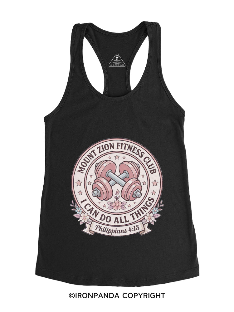 MOUNT ZION FITNESS CLUB I CAN DO ALL THINGS Gym Racerback Tank