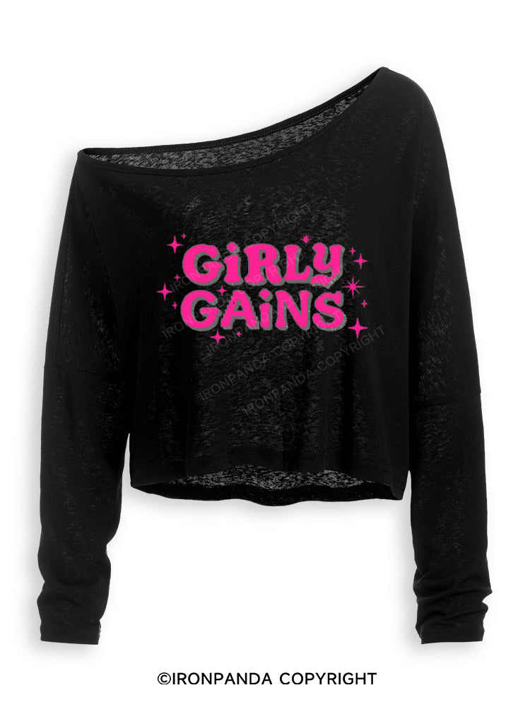 GIRLY GAINS STRONG GIRLS Off Shoulder Long Sleeve Crop Top