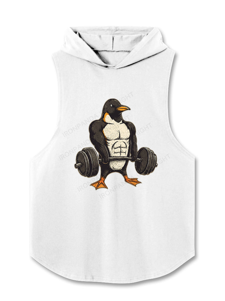 Muscular Penguin Deadlifting Heavy Hooded Tank
