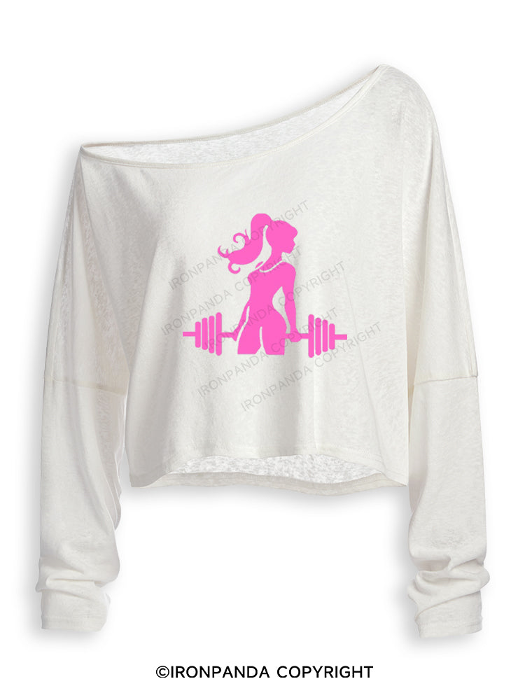 PINK POWERLIFT Off Shoulder Long Sleeve Crop Top