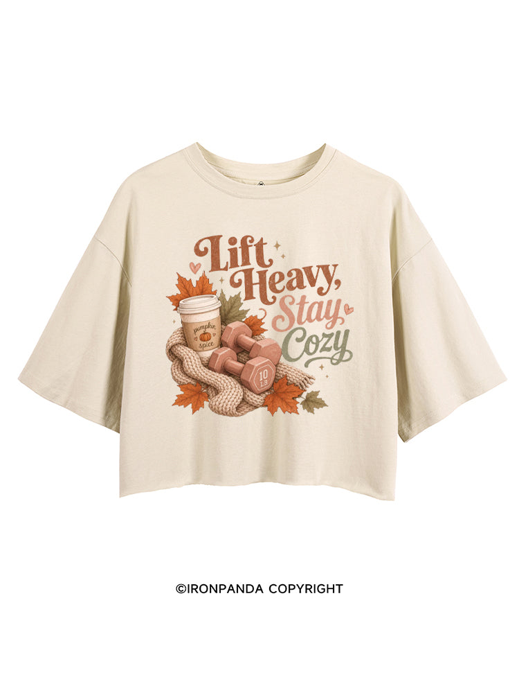 LIFT HEAVY STAY COZY CROP TOPS
