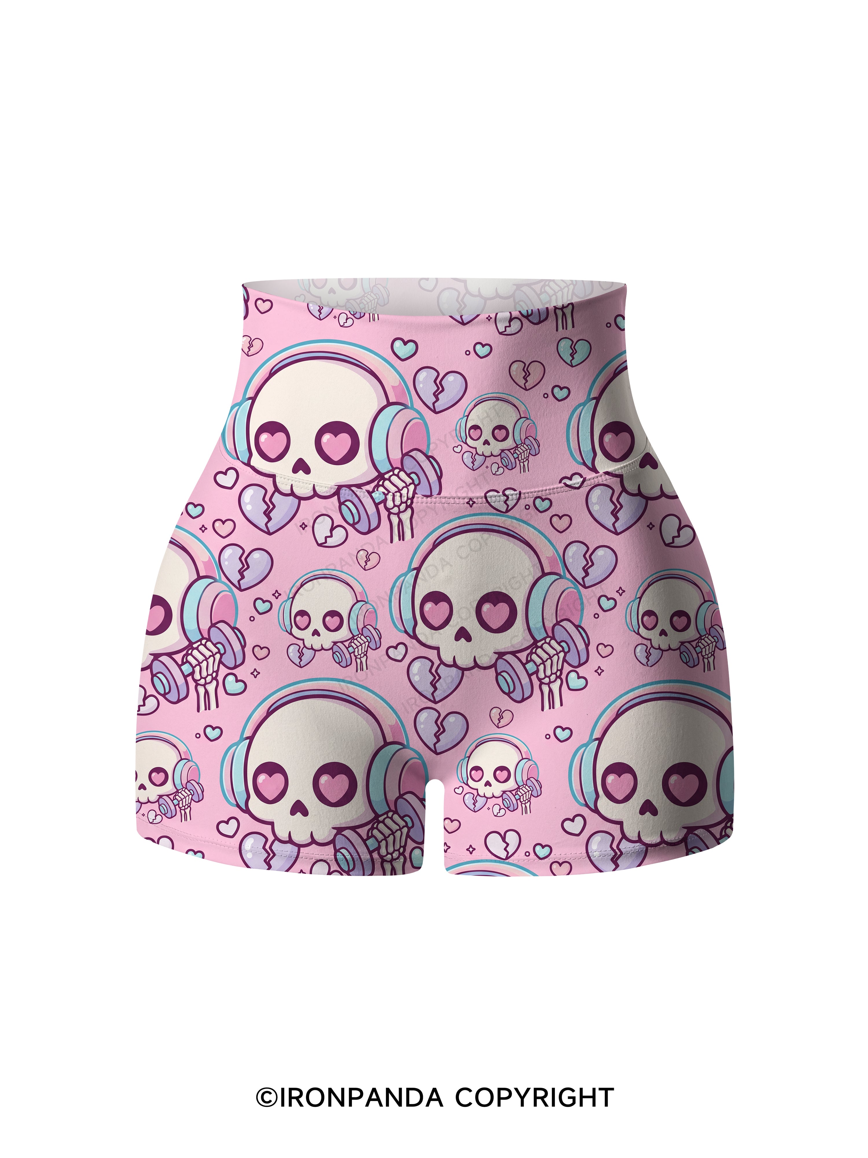Skull Heart Beats Printed Yoga Shorts
