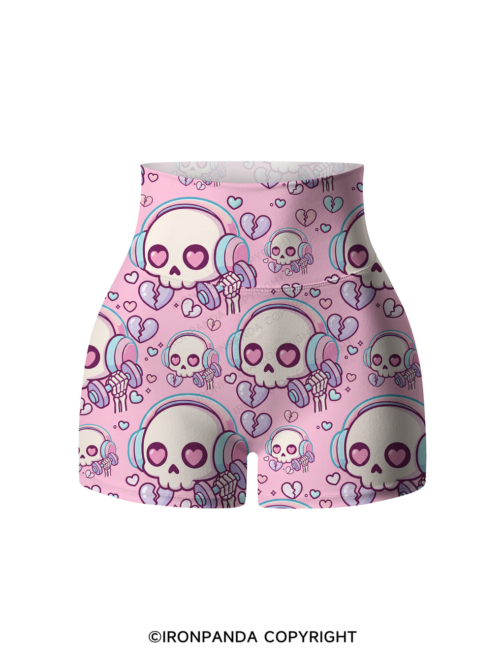 Skull Heart Beats Printed Yoga Shorts