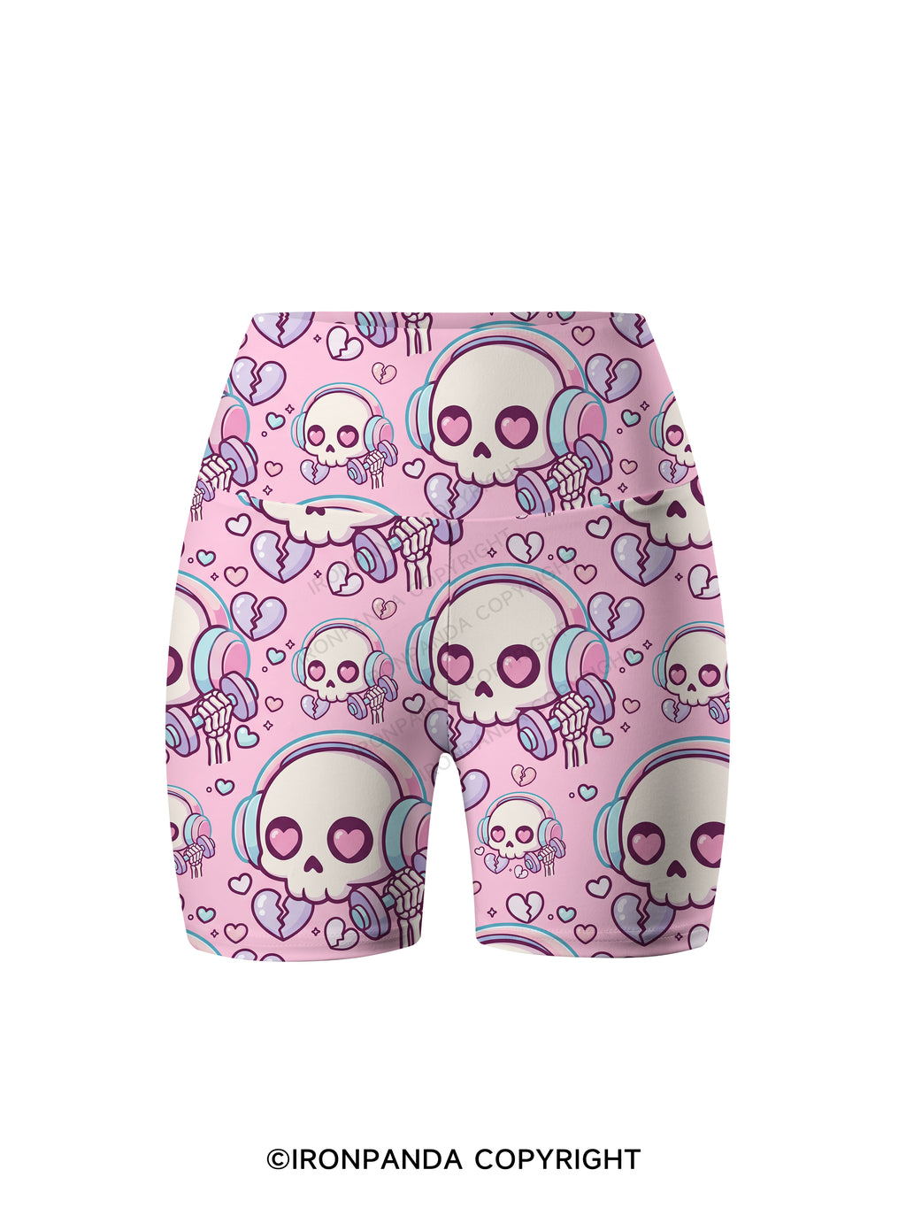 Skull Heart Beats Printed Yoga Cycling Shorts