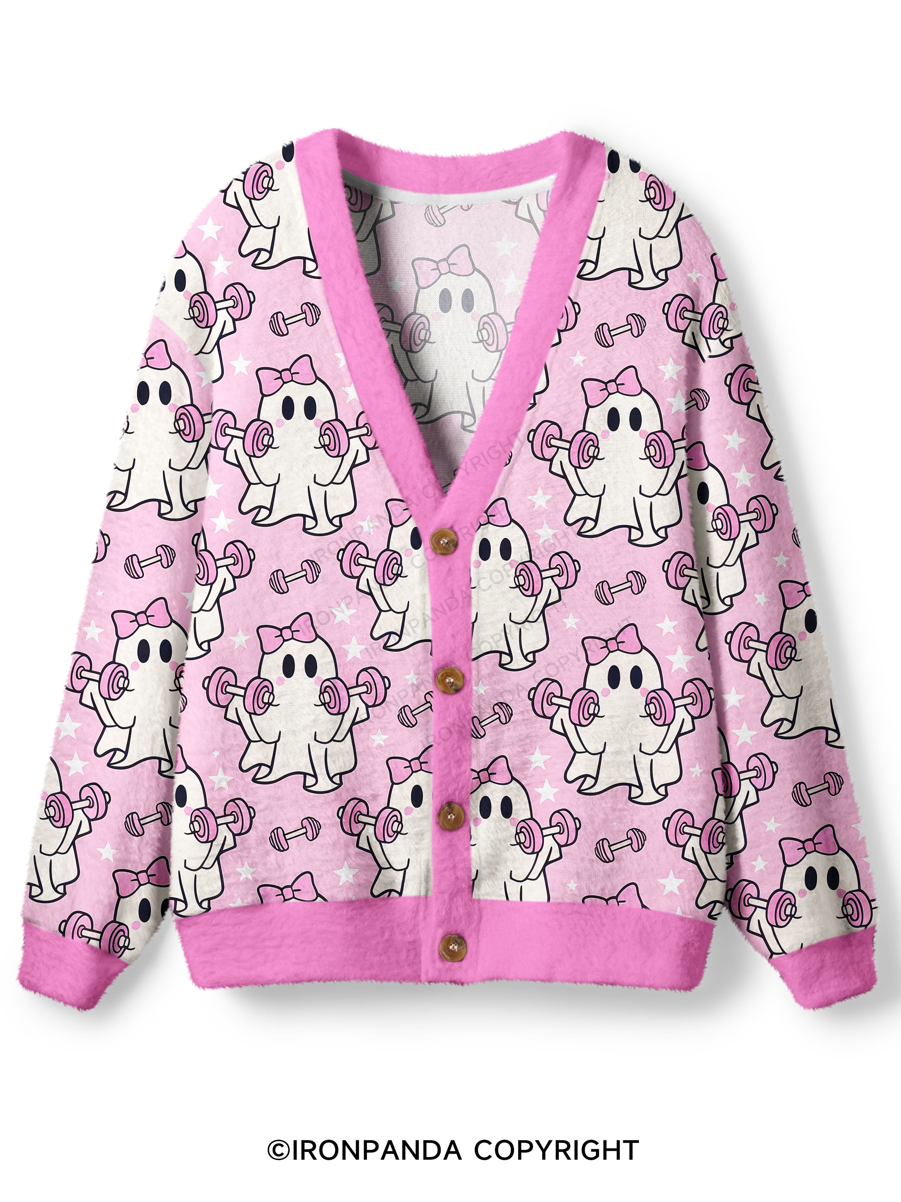 Pink Bow Funny Workout Ghost Ugly Cardigan Sweater
