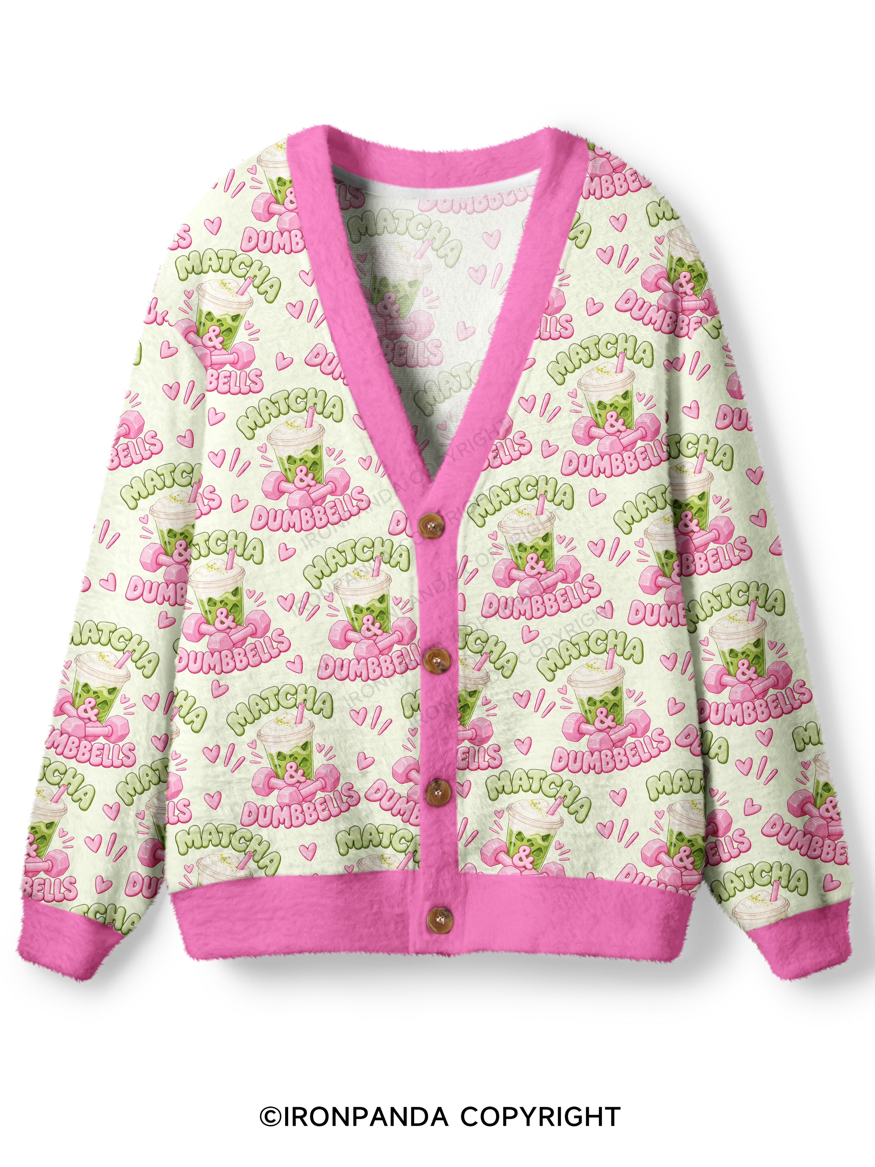 MATCHA & DUMBBELLS MATCHA GYM LOVER Ugly Cardigan Sweater