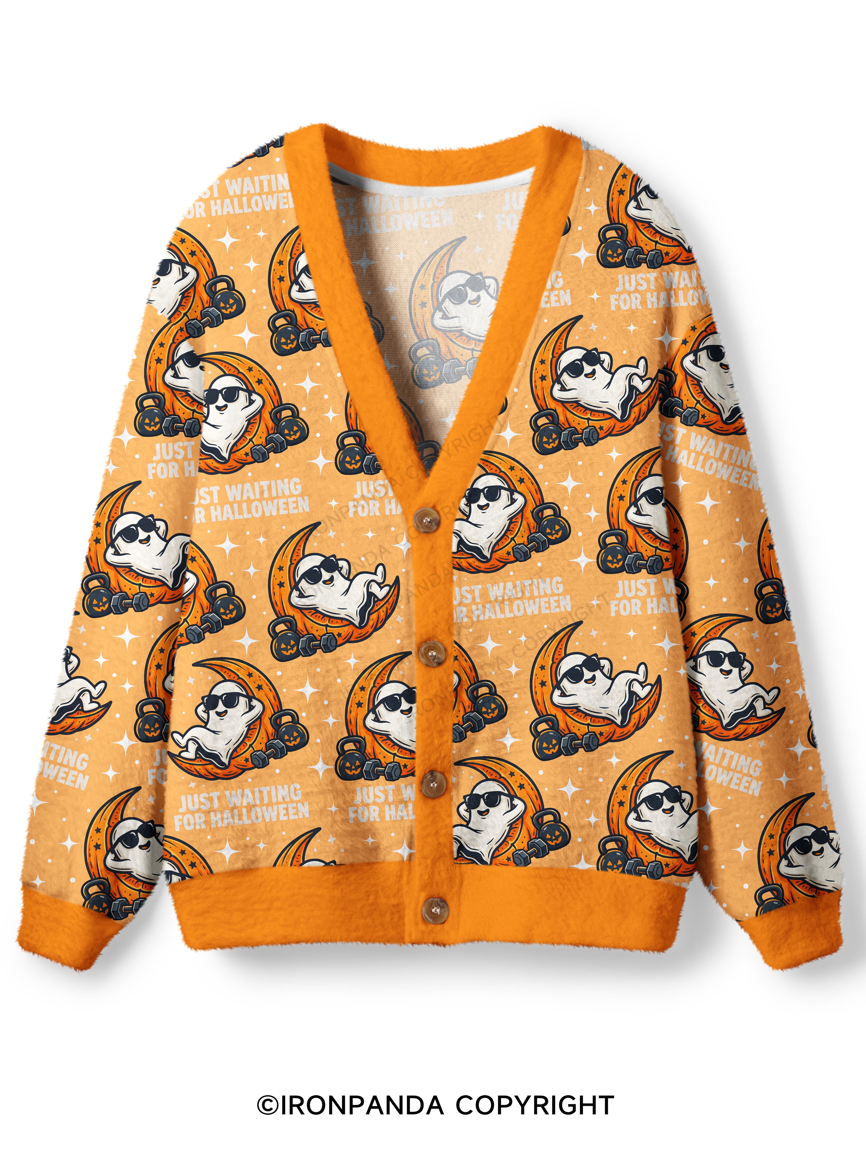 JUST WAITING FOR HALLOWEEN GYM GHOST Ugly Cardigan Sweater