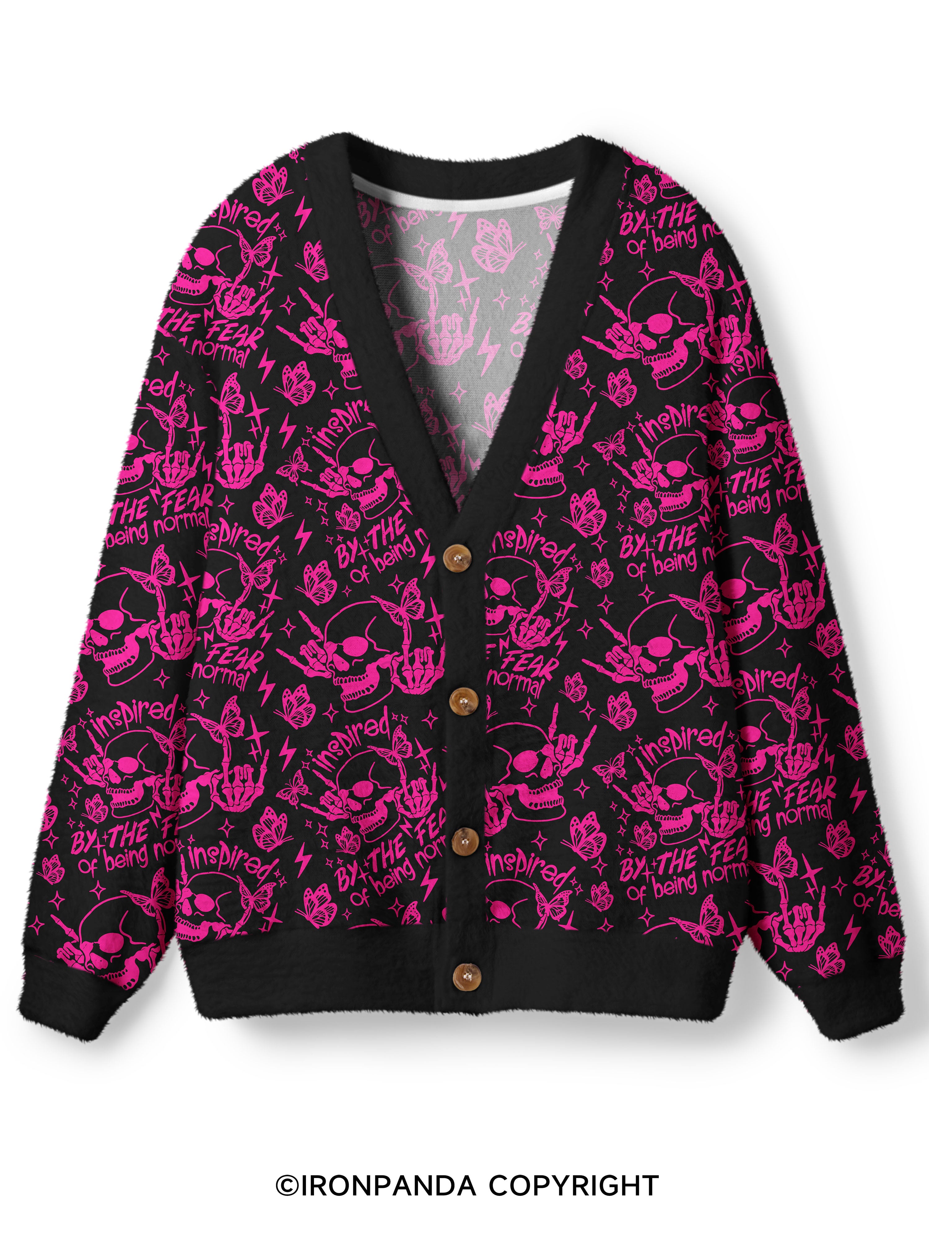 INSPIRED BY THE FEAR OF BEING NORMAL SKELETON Ugly Cardigan Sweater