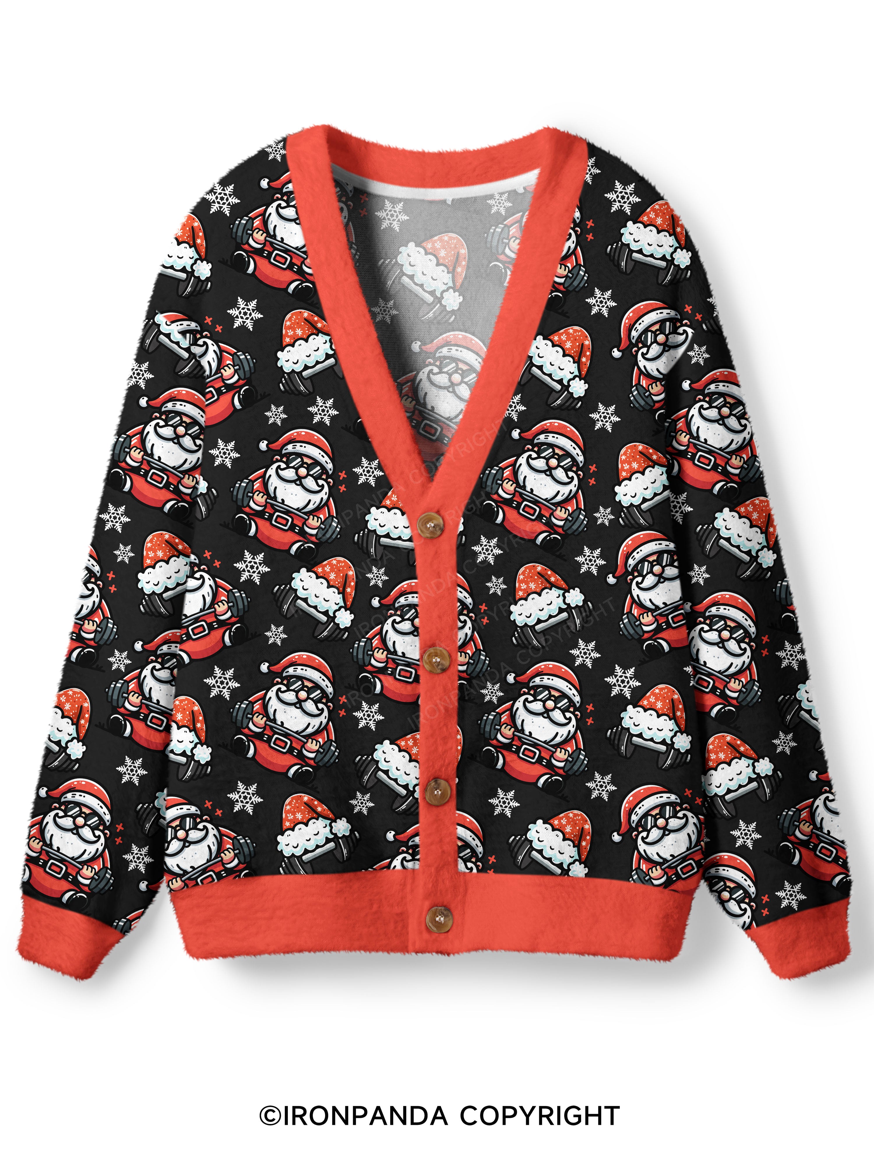 Lifting Santa Claus Ugly Fuzzy Fleece Sweater